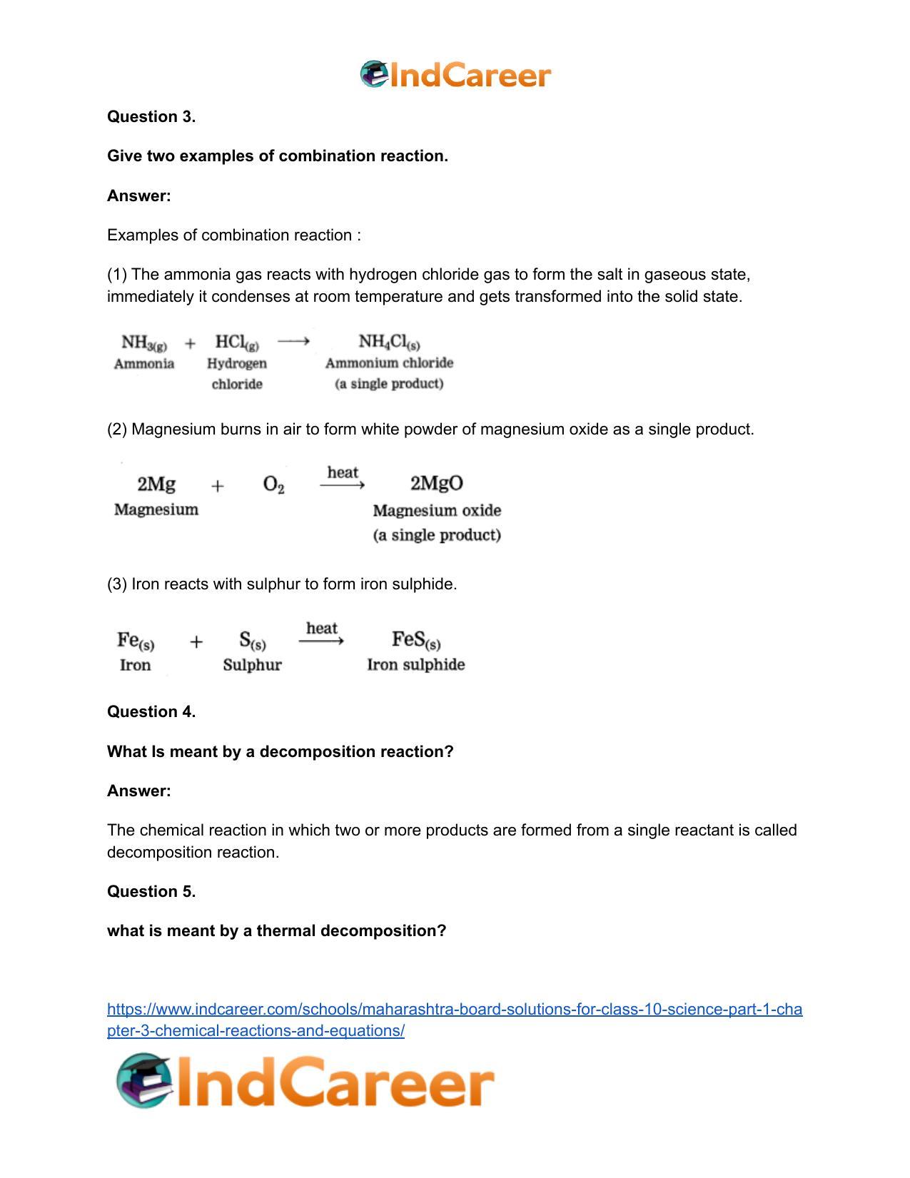 Maharashtra Board Solutions for Class 10- Science (Part 1): Chapter 3- Chemical Reactions and Equations - Page 59