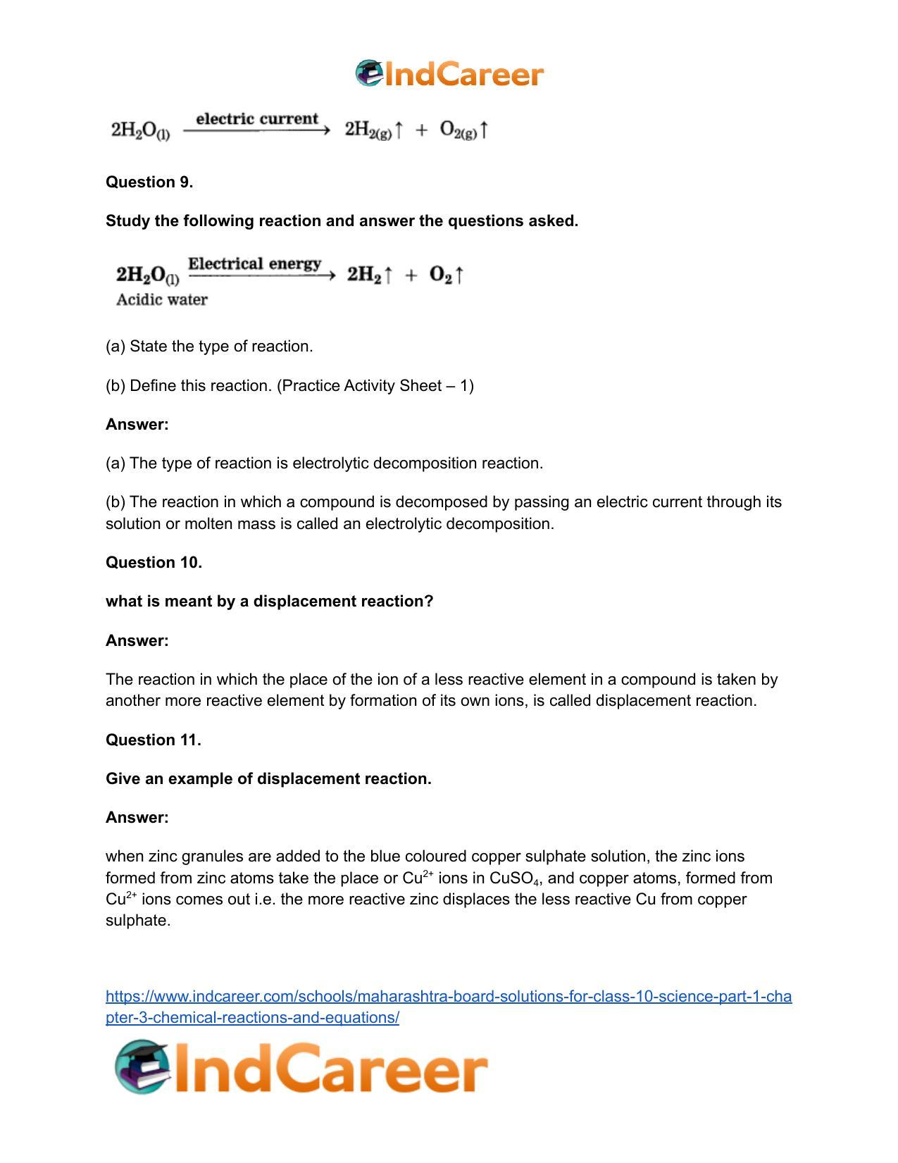 Maharashtra Board Solutions for Class 10- Science (Part 1): Chapter 3- Chemical Reactions and Equations - Page 61