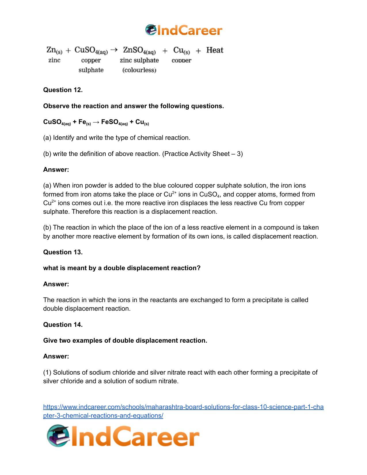Maharashtra Board Solutions for Class 10- Science (Part 1): Chapter 3- Chemical Reactions and Equations - Page 62