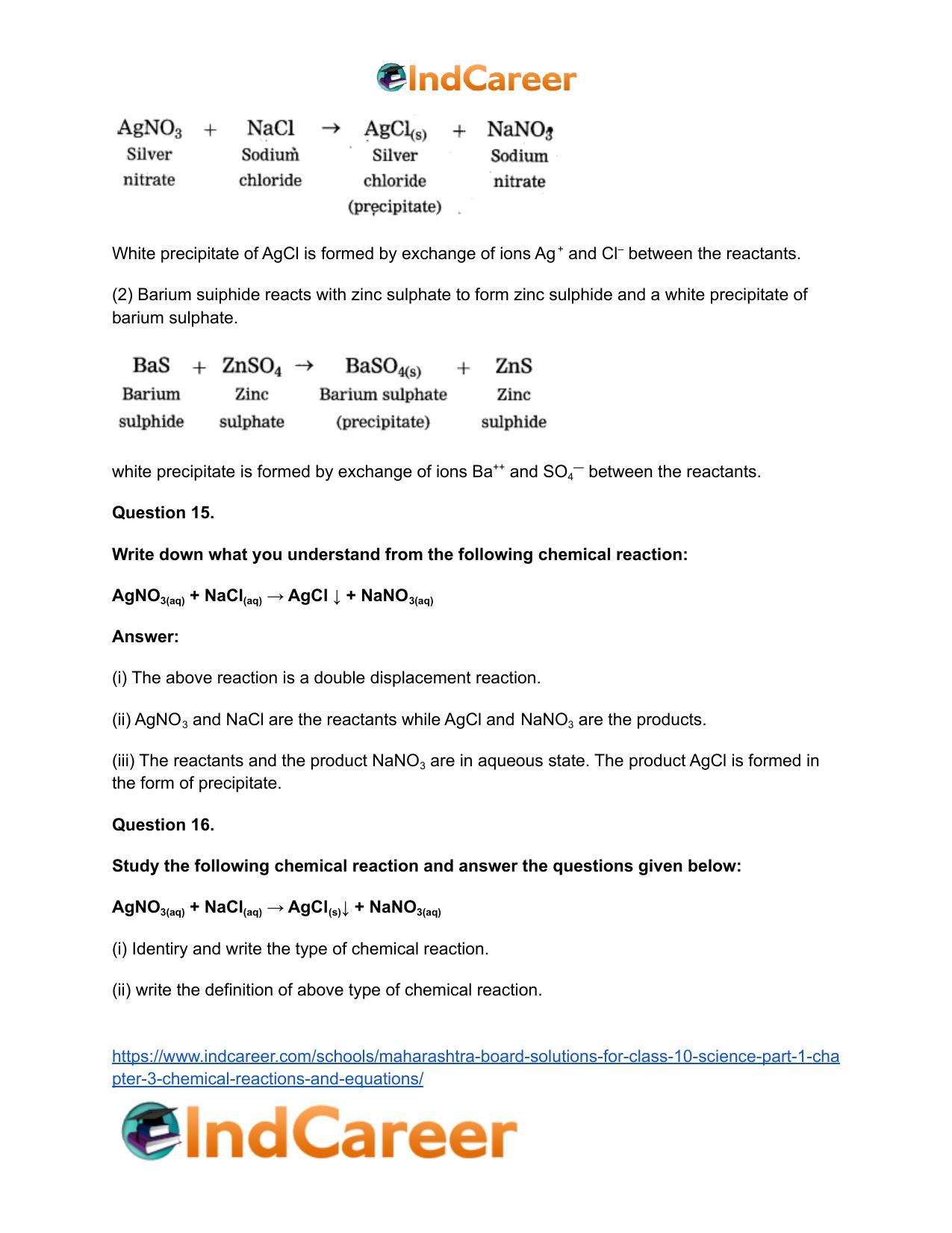 Maharashtra Board Solutions for Class 10- Science (Part 1): Chapter 3- Chemical Reactions and Equations - Page 63