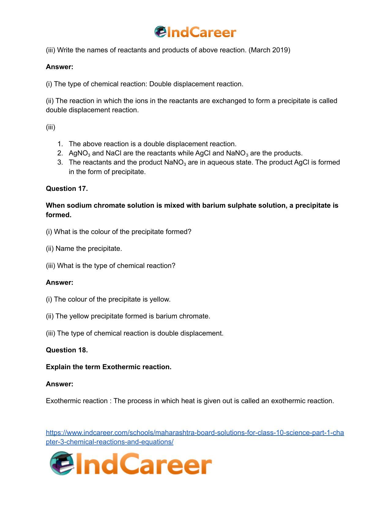 Maharashtra Board Solutions for Class 10- Science (Part 1): Chapter 3- Chemical Reactions and Equations - Page 64