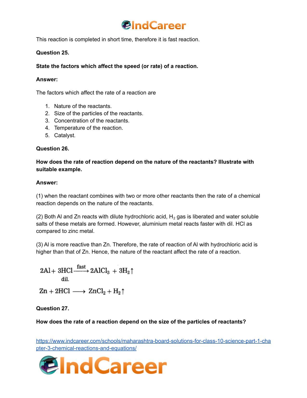 Maharashtra Board Solutions for Class 10- Science (Part 1): Chapter 3- Chemical Reactions and Equations - Page 69