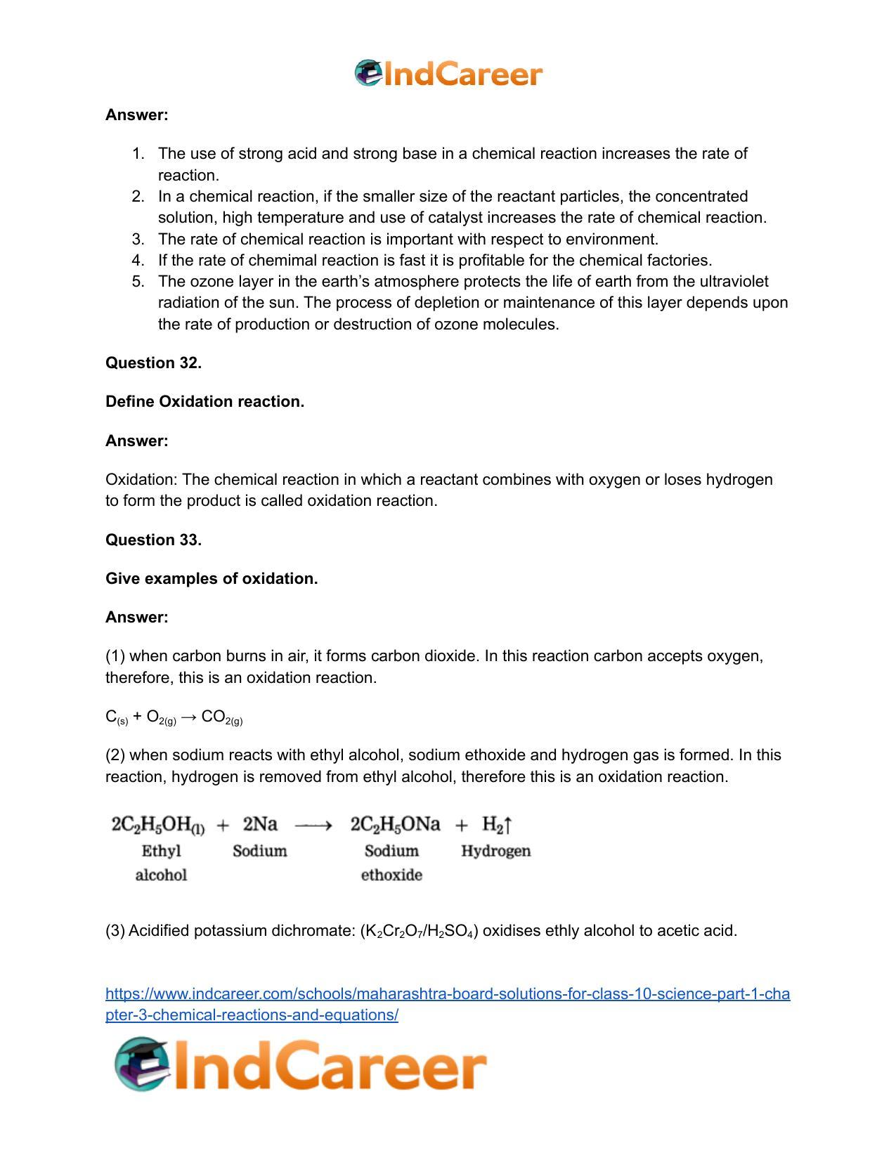Maharashtra Board Solutions for Class 10- Science (Part 1): Chapter 3- Chemical Reactions and Equations - Page 72