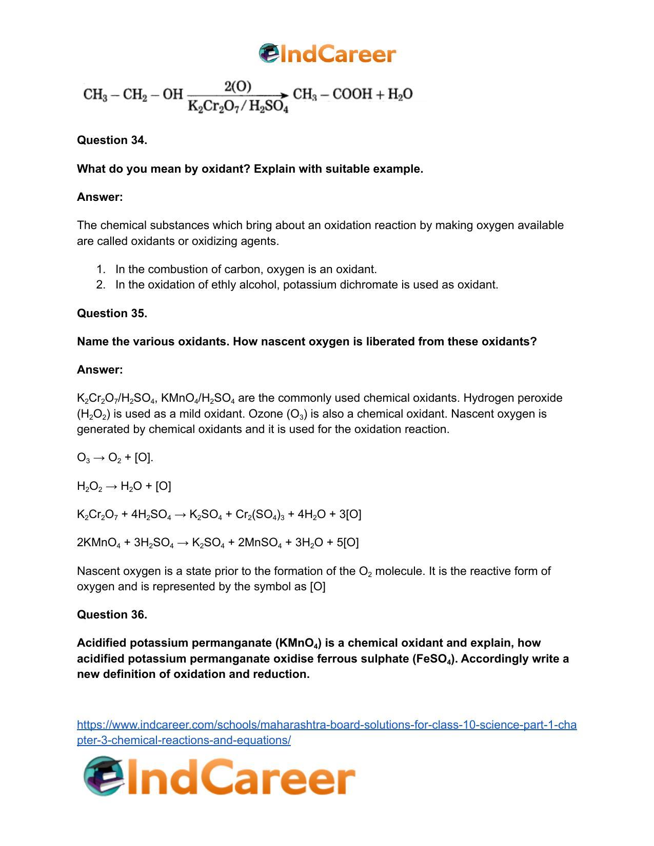 Maharashtra Board Solutions for Class 10- Science (Part 1): Chapter 3- Chemical Reactions and Equations - Page 73