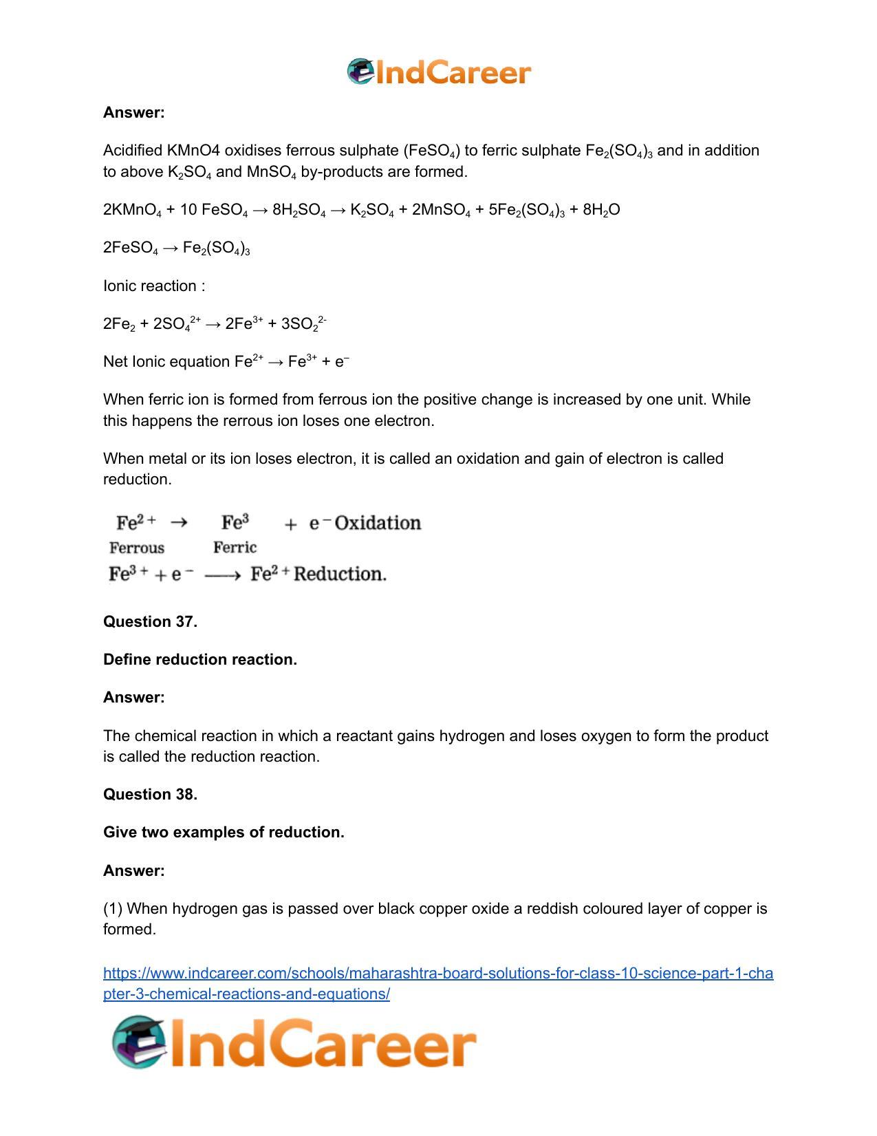 Maharashtra Board Solutions for Class 10- Science (Part 1): Chapter 3- Chemical Reactions and Equations - Page 74