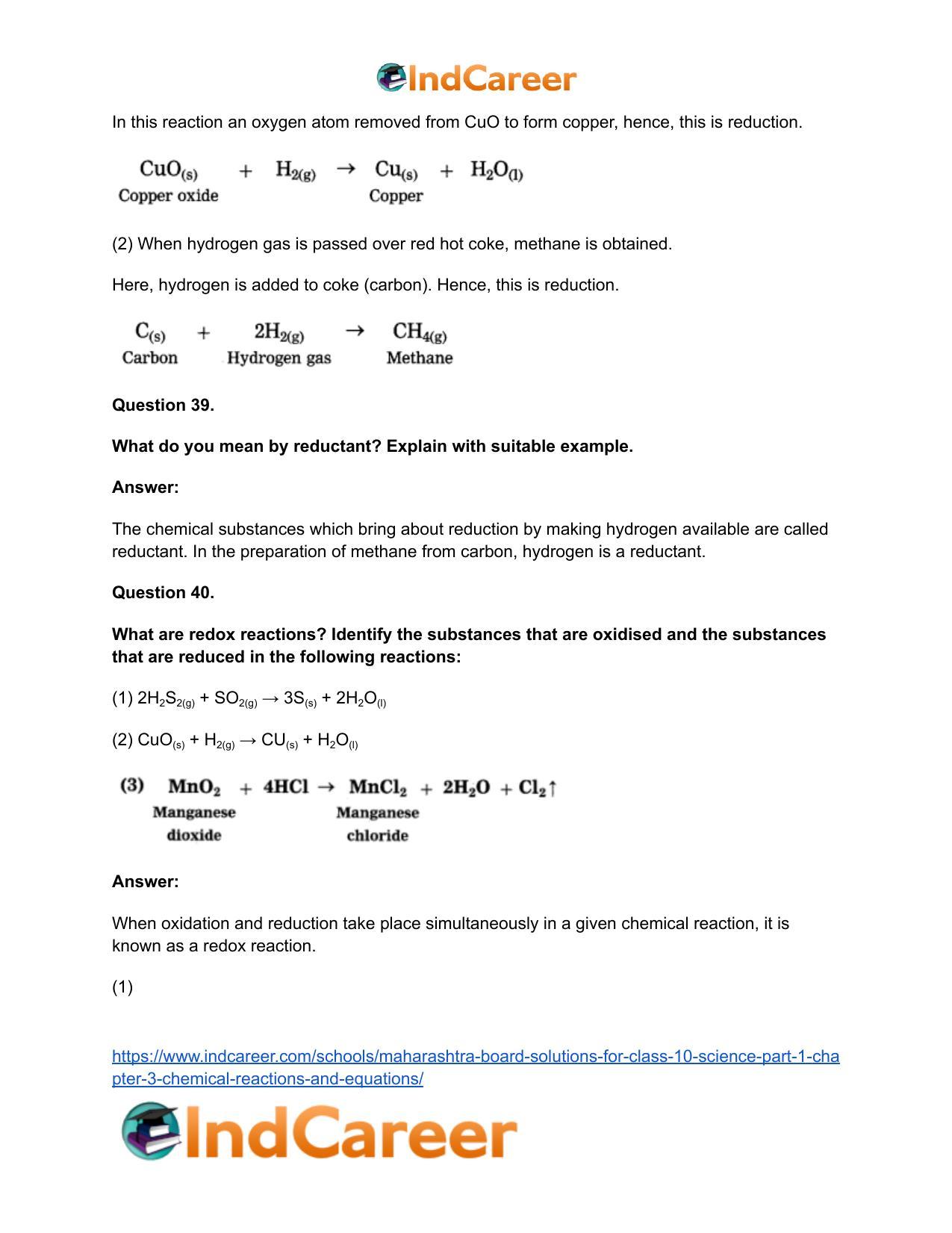 Maharashtra Board Solutions for Class 10- Science (Part 1): Chapter 3- Chemical Reactions and Equations - Page 75