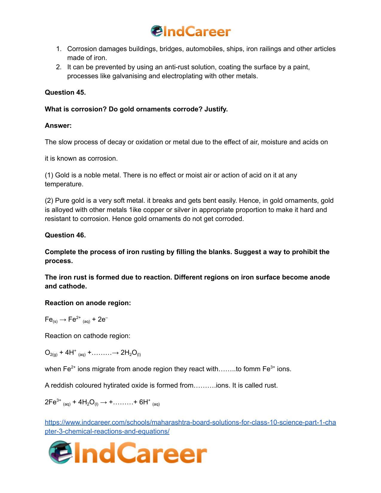 Maharashtra Board Solutions for Class 10- Science (Part 1): Chapter 3- Chemical Reactions and Equations - Page 78
