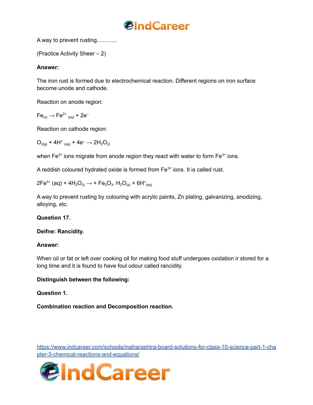 Maharashtra Board Solutions for Class 10- Science (Part 1): Chapter 3- Chemical Reactions and Equations - Page 79