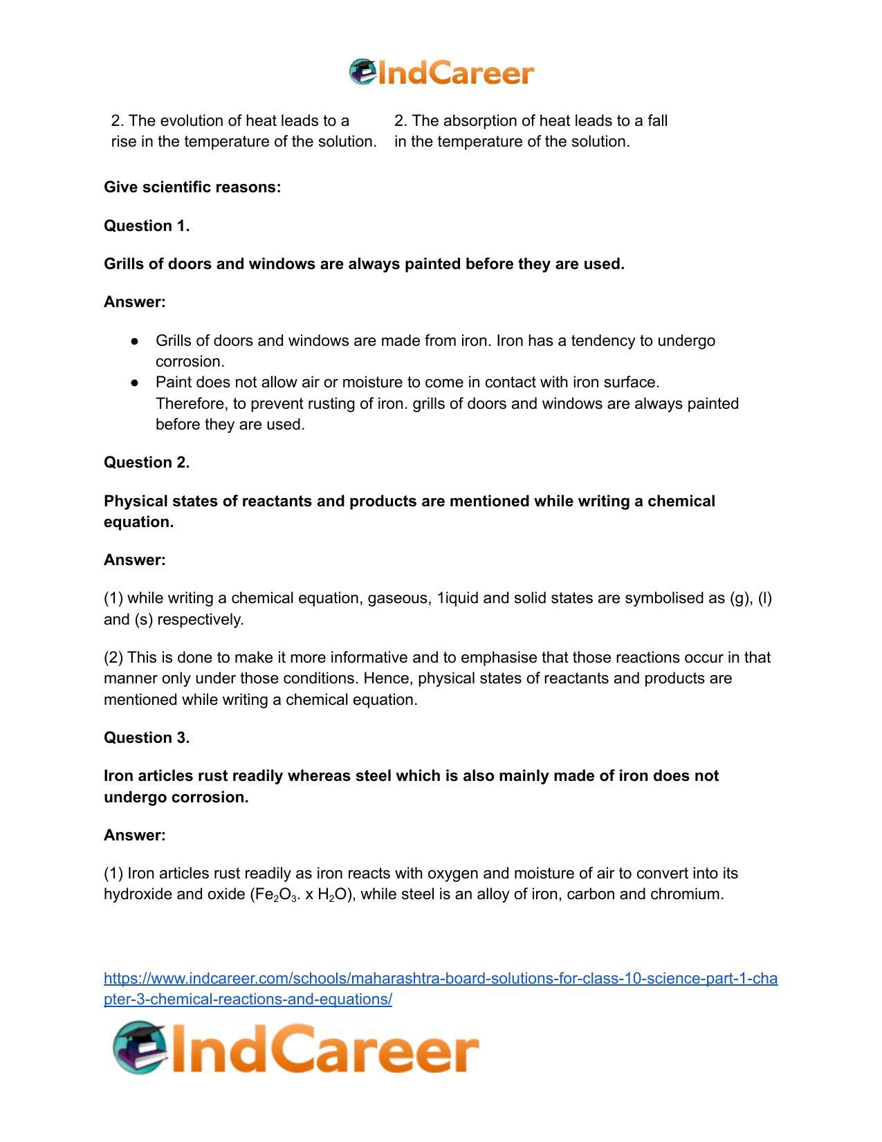 Maharashtra Board Solutions for Class 10- Science (Part 1): Chapter 3- Chemical Reactions and Equations - Page 81