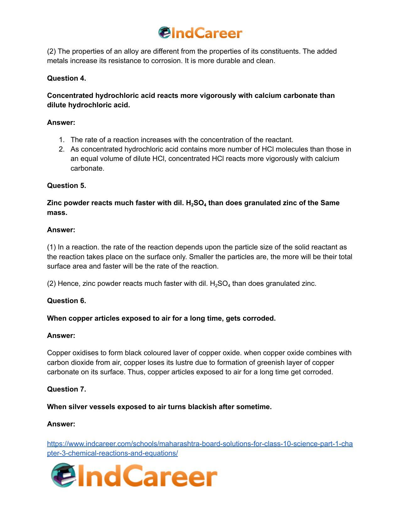 Maharashtra Board Solutions for Class 10- Science (Part 1): Chapter 3- Chemical Reactions and Equations - Page 82