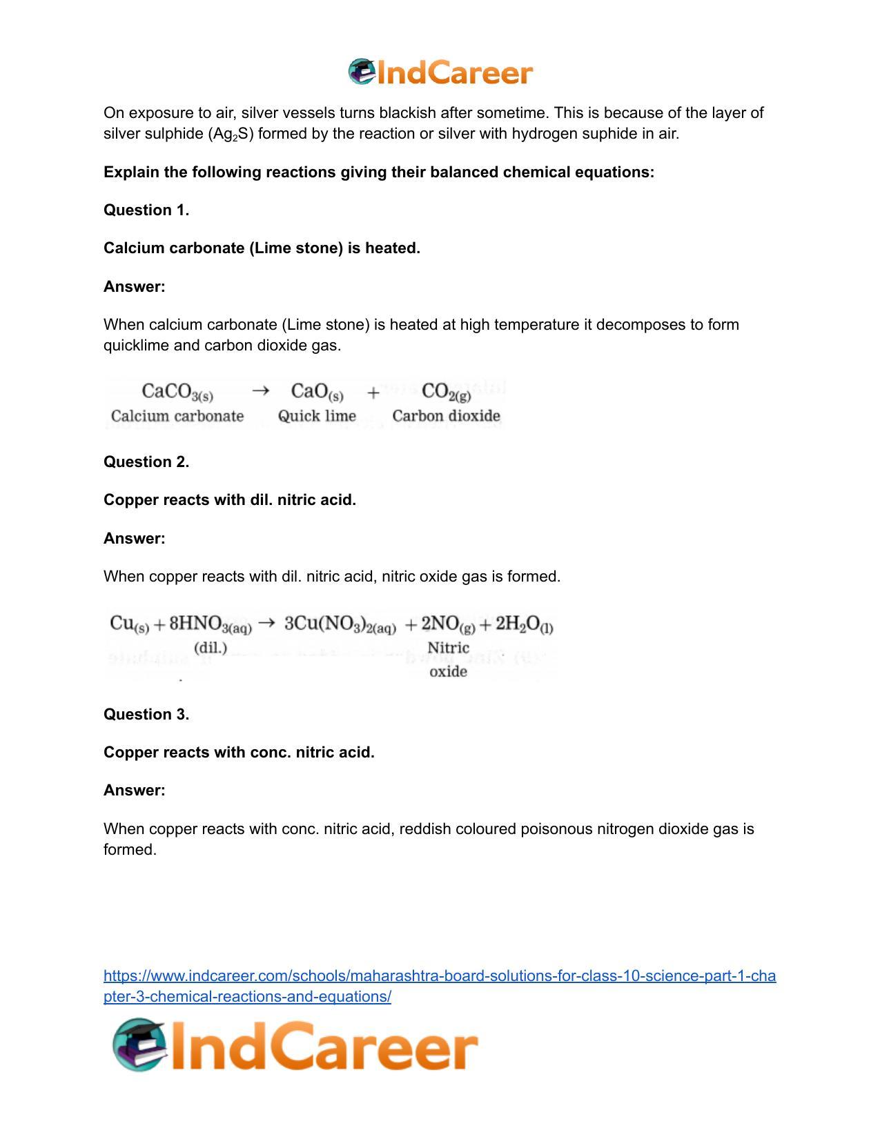Maharashtra Board Solutions for Class 10- Science (Part 1): Chapter 3- Chemical Reactions and Equations - Page 83