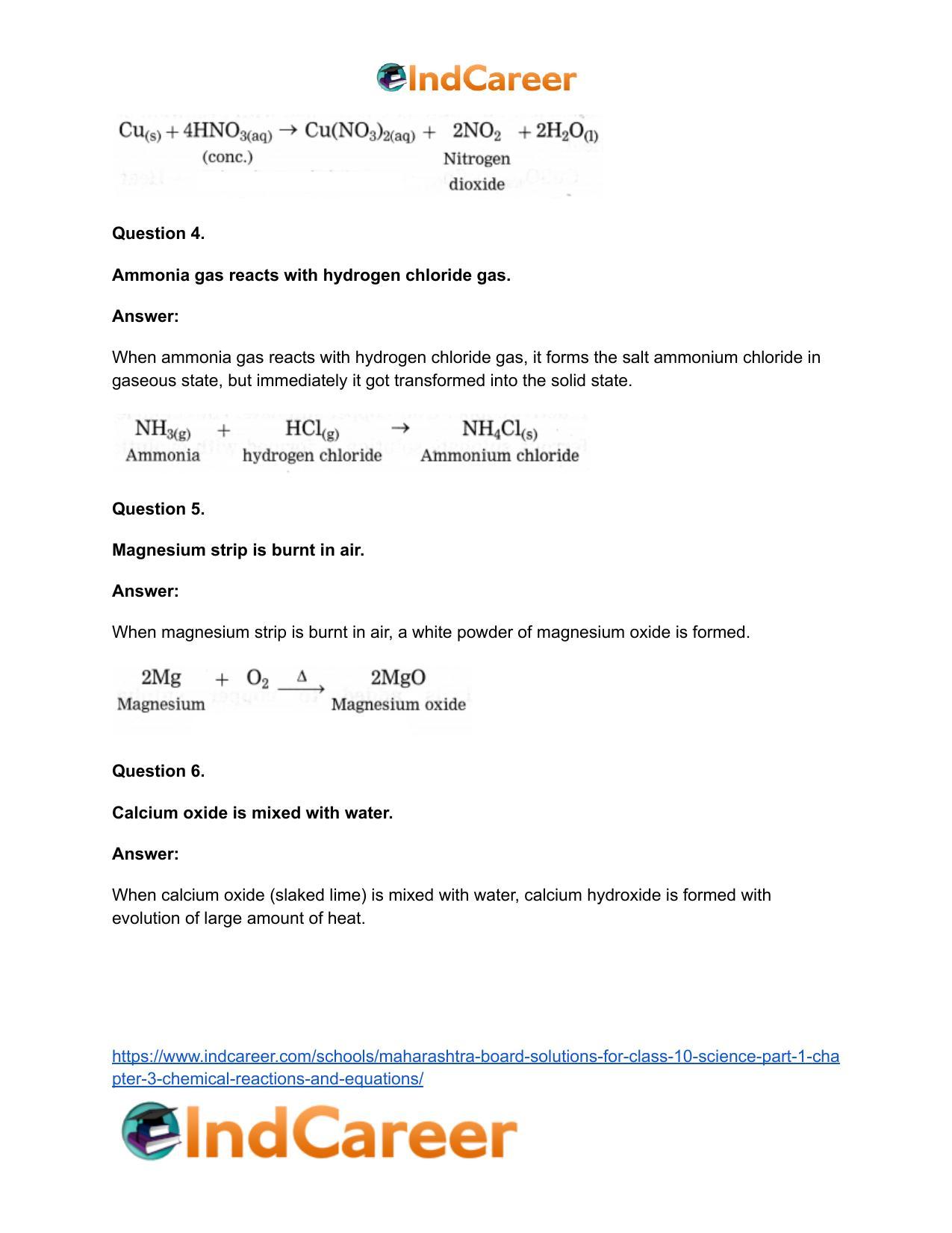 Maharashtra Board Solutions for Class 10- Science (Part 1): Chapter 3- Chemical Reactions and Equations - Page 84