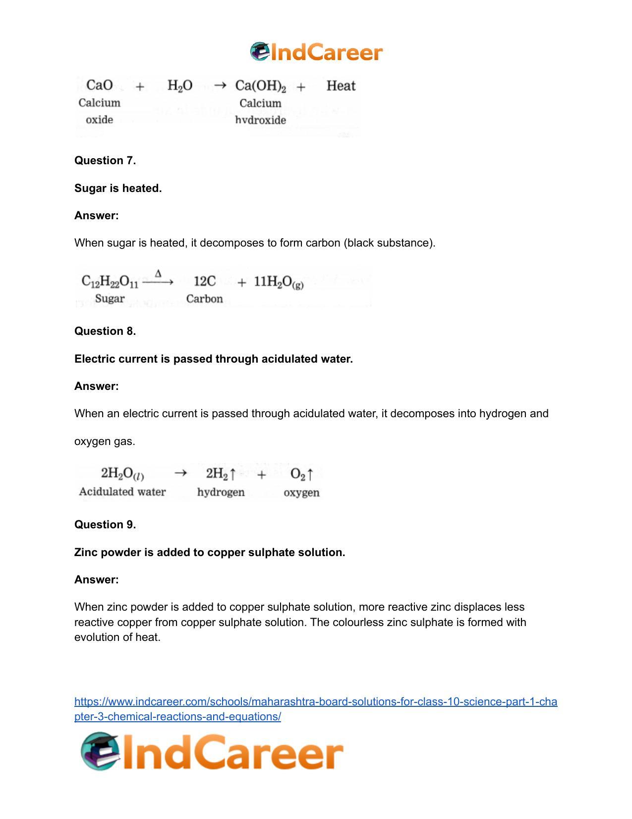 Maharashtra Board Solutions for Class 10- Science (Part 1): Chapter 3- Chemical Reactions and Equations - Page 85