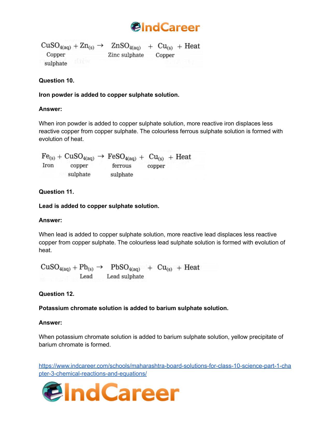 Maharashtra Board Solutions for Class 10- Science (Part 1): Chapter 3- Chemical Reactions and Equations - Page 86
