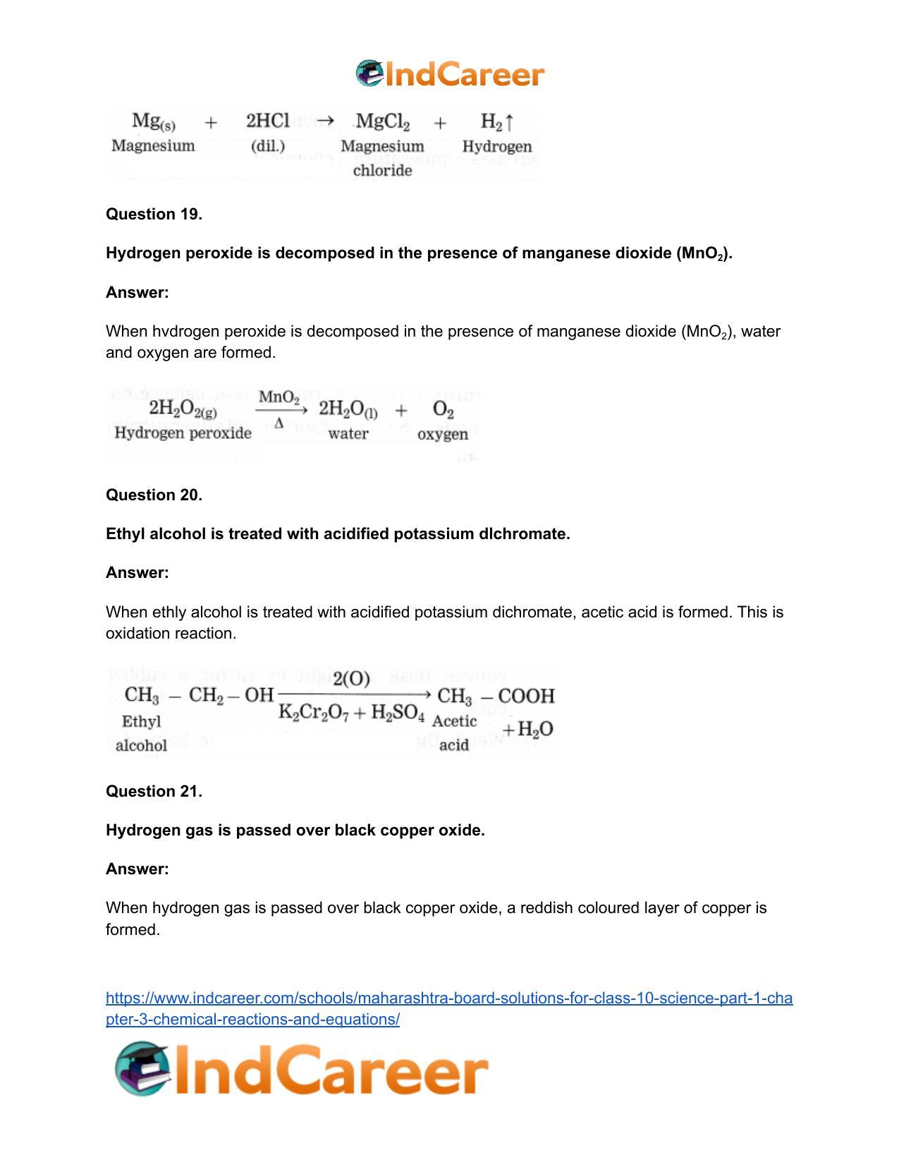 Maharashtra Board Solutions for Class 10- Science (Part 1): Chapter 3- Chemical Reactions and Equations - Page 89