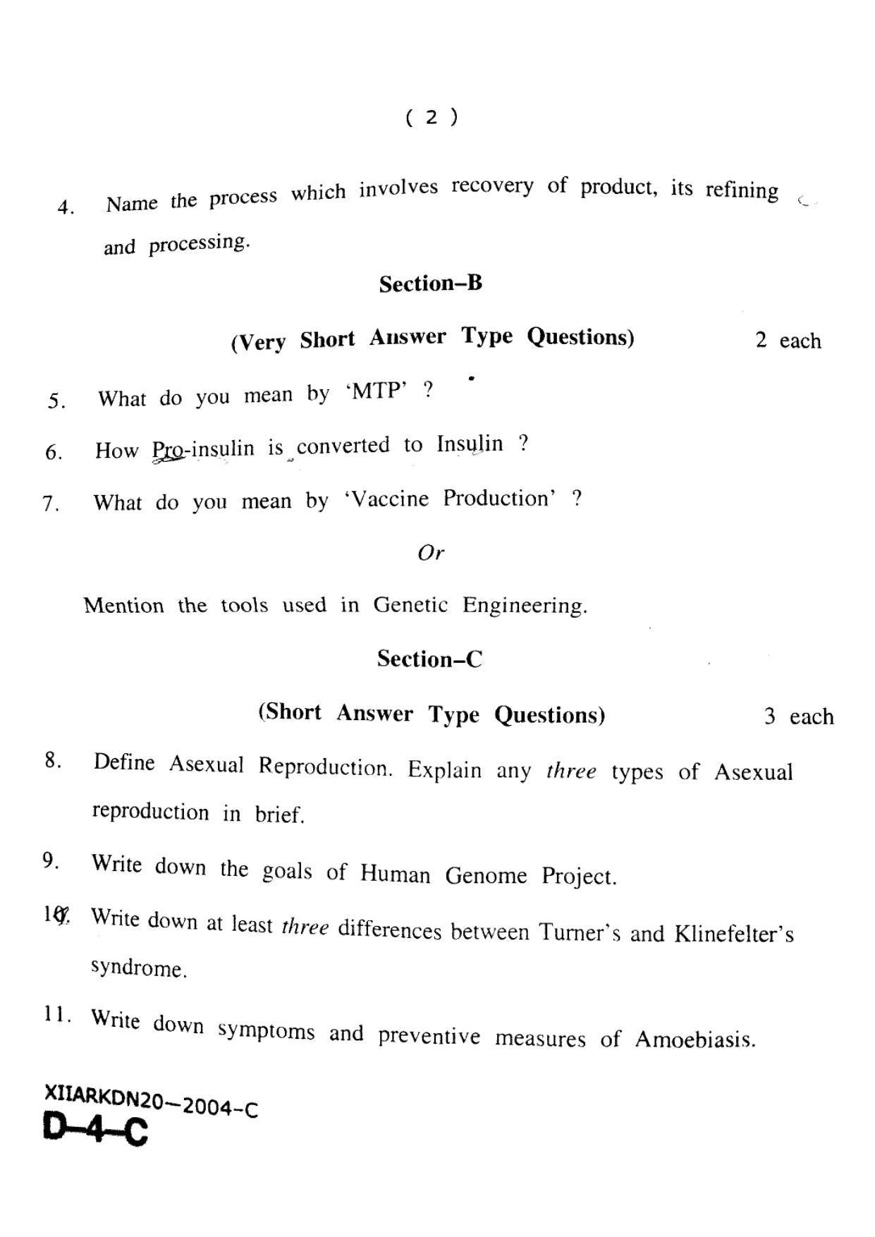 JKBOSE Class 12 Biology-Zoology 2004-C Question Papers 2020 - Page 2