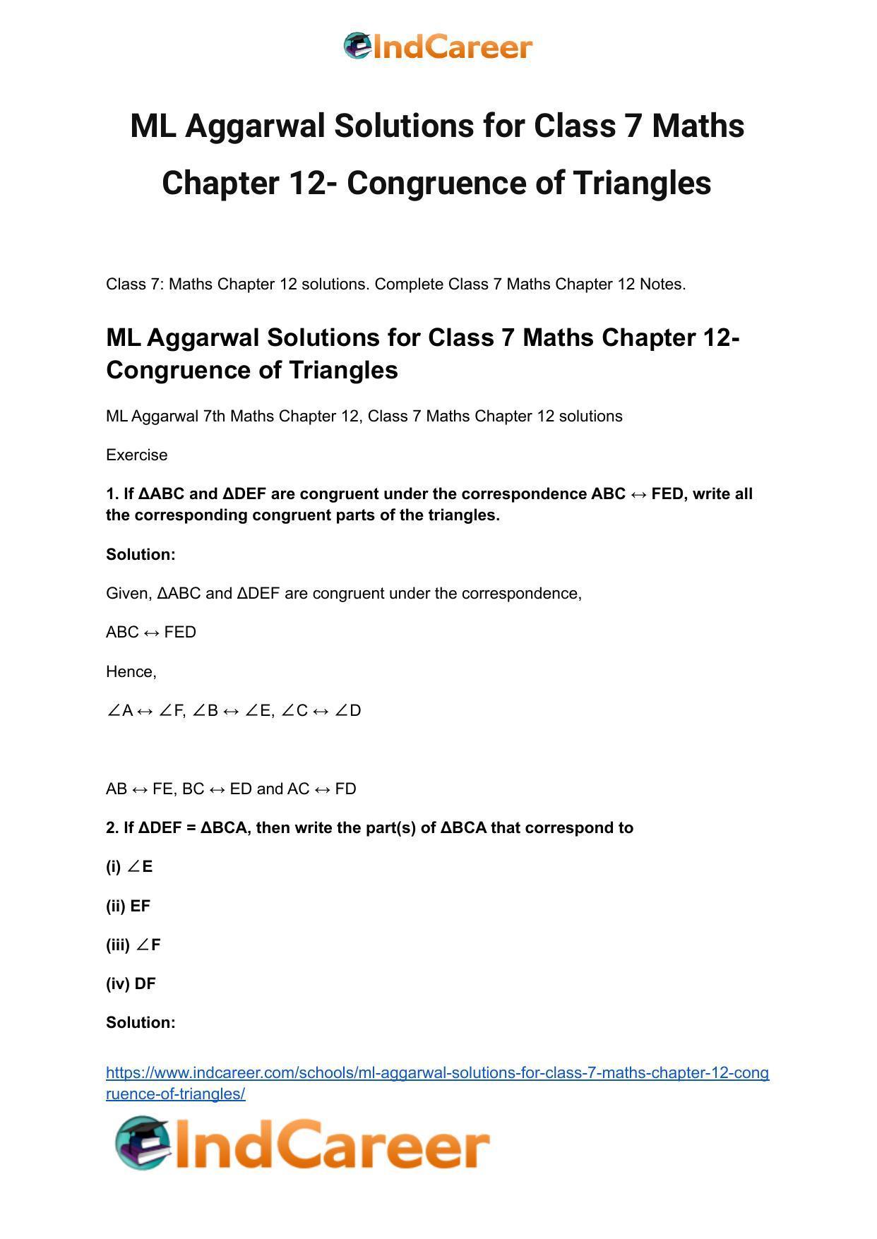 ML Aggarwal Solutions for Class 7 Maths Chapter 12- Congruence of Triangles - Page 2