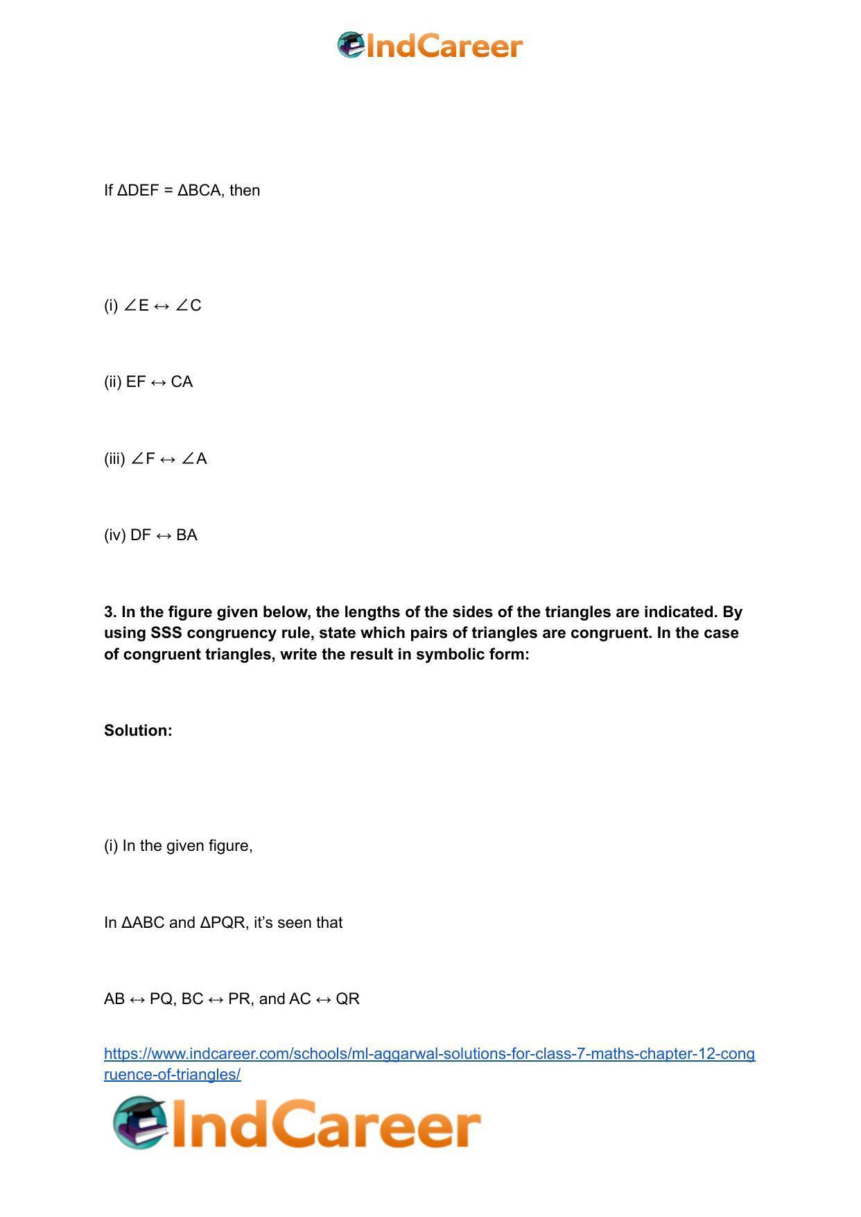 ML Aggarwal Solutions for Class 7 Maths Chapter 12- Congruence of Triangles - Page 3
