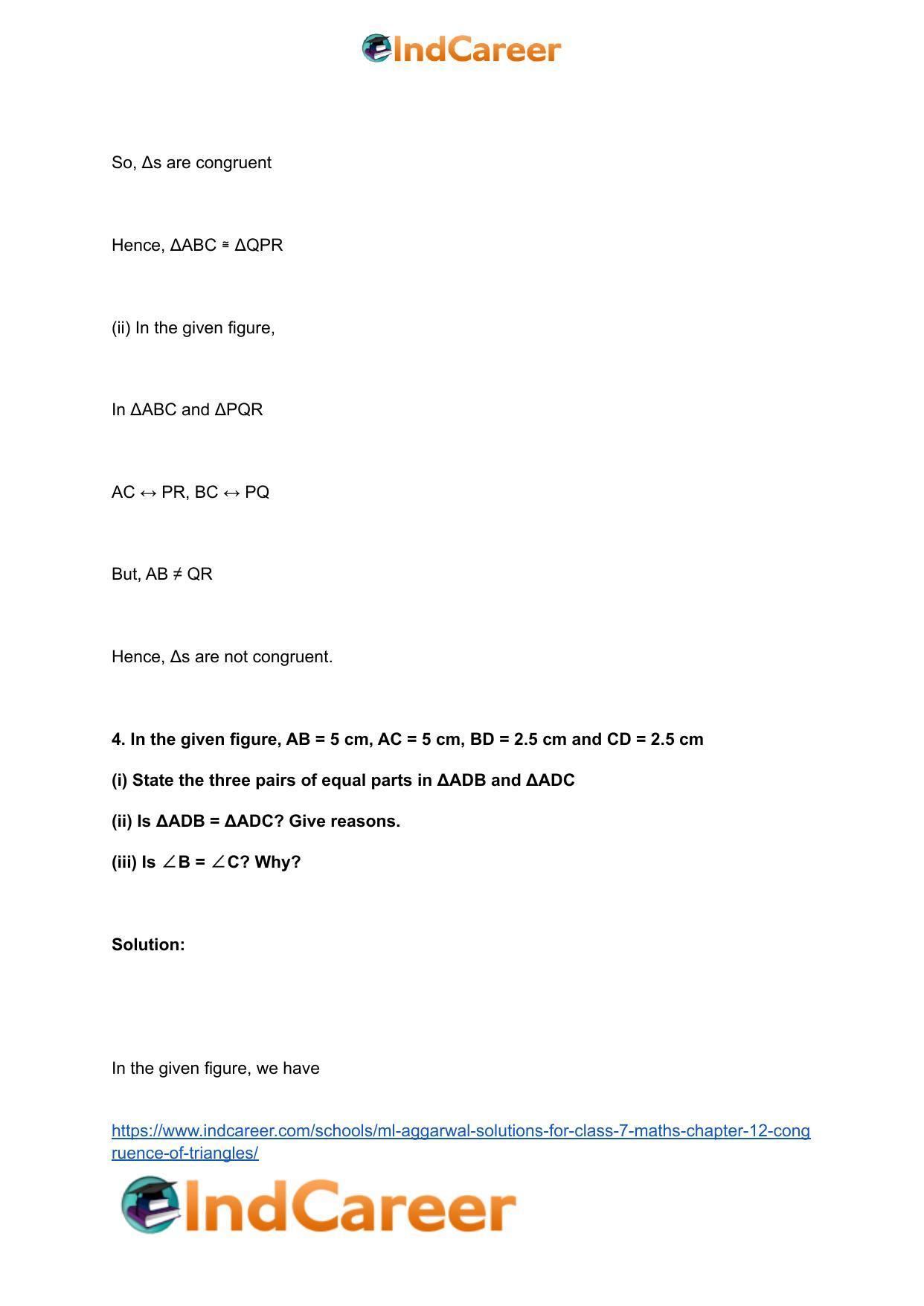 ML Aggarwal Solutions for Class 7 Maths Chapter 12- Congruence of Triangles - Page 4
