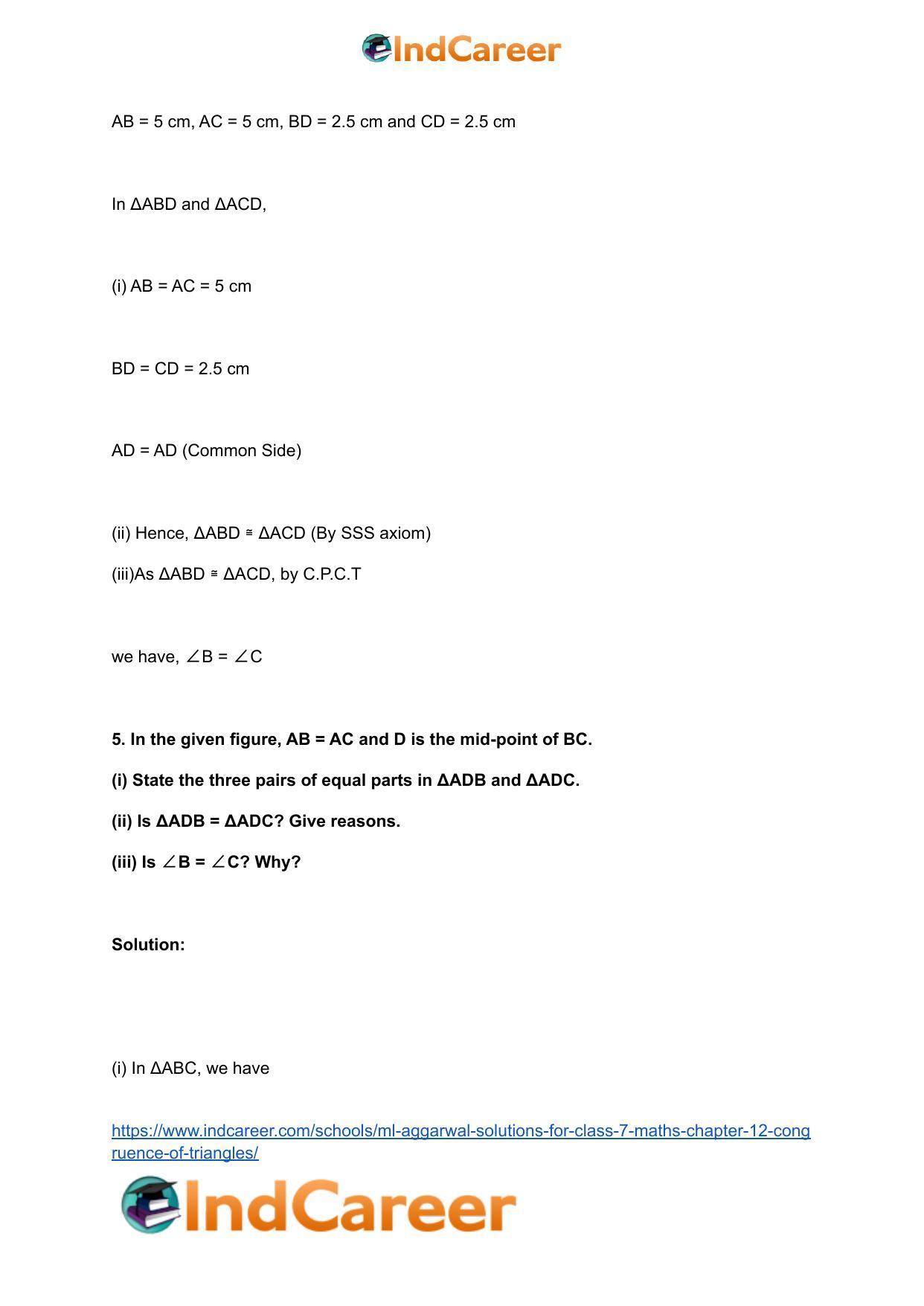 ML Aggarwal Solutions for Class 7 Maths Chapter 12- Congruence of Triangles - Page 5
