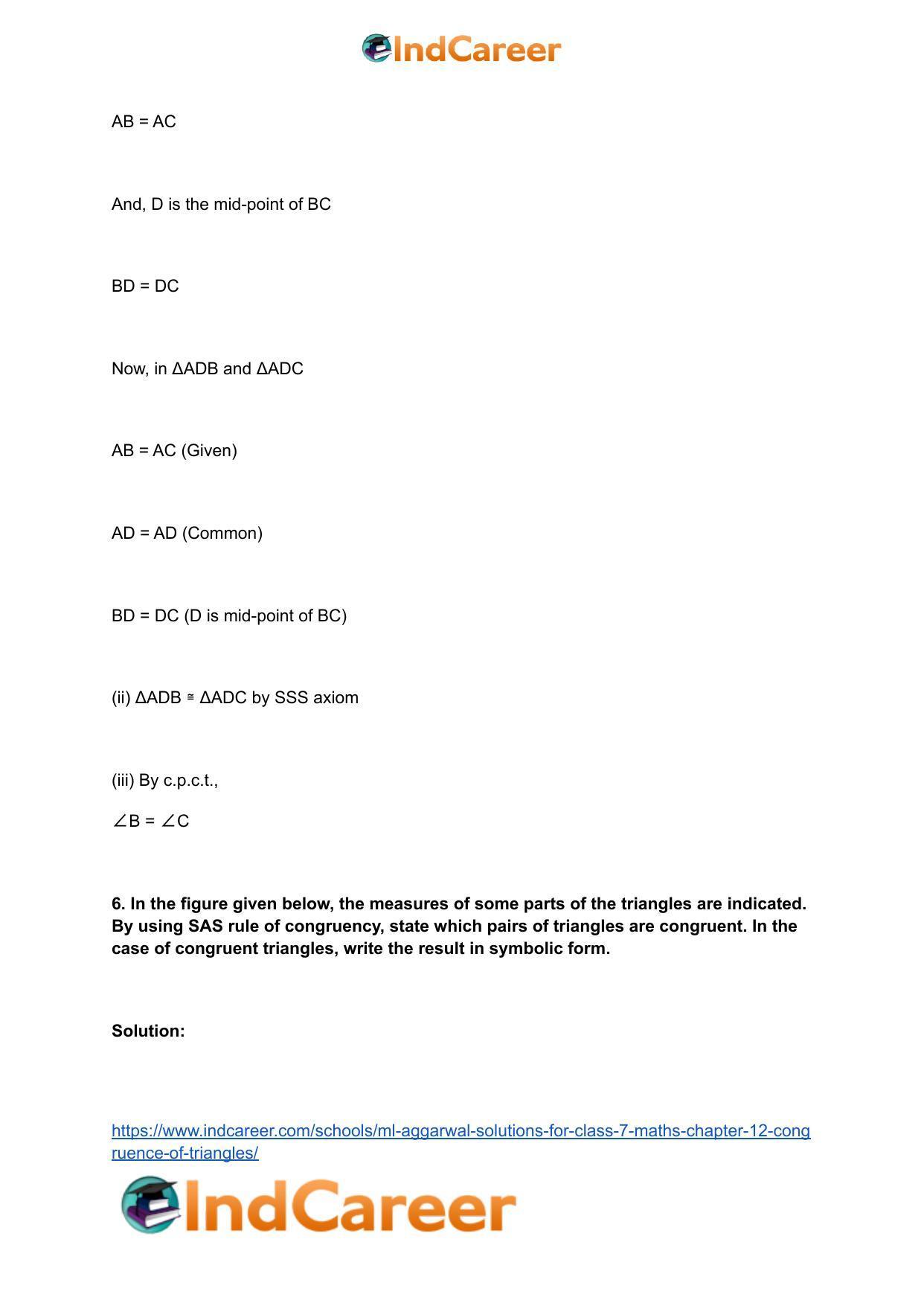 ML Aggarwal Solutions for Class 7 Maths Chapter 12- Congruence of Triangles - Page 6