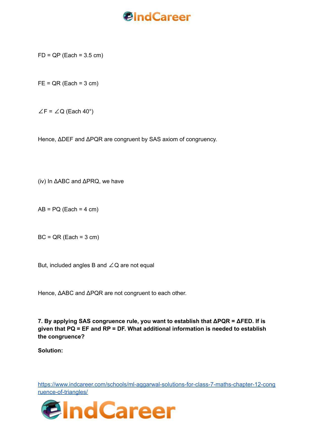 ML Aggarwal Solutions for Class 7 Maths Chapter 12- Congruence of Triangles - Page 8