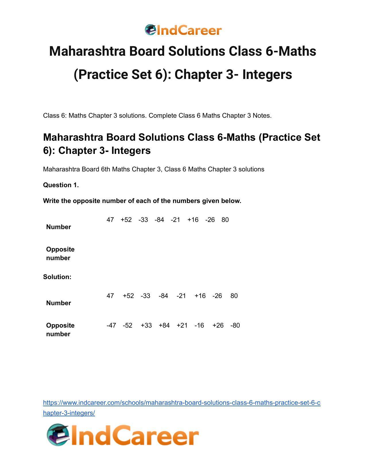 Maharashtra Board Solutions Class 6-Maths (Practice Set 6): Chapter 3- Integers - Page 2