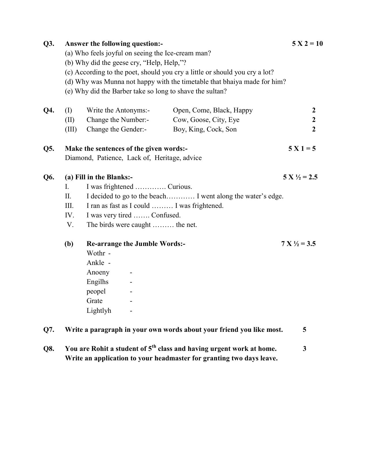 HPBOSE Class 5 English Sample Question Papers - Page 2