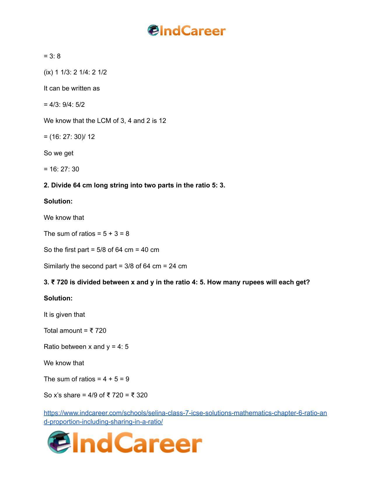 Selina Class 7 ICSE Solutions Mathematics : Chapter 6- Ratio and Proportion (Including Sharing in a Ratio) - Page 7