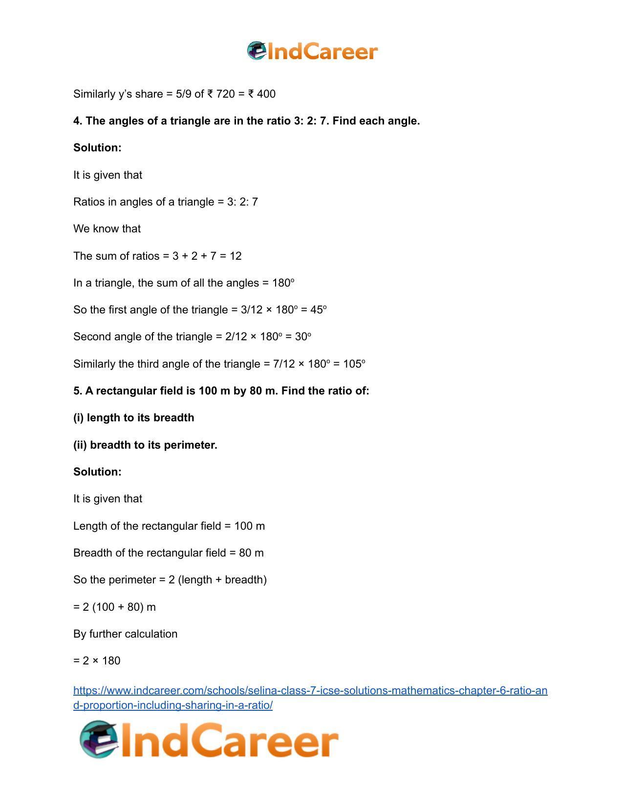 Selina Class 7 ICSE Solutions Mathematics : Chapter 6- Ratio and Proportion (Including Sharing in a Ratio) - Page 8