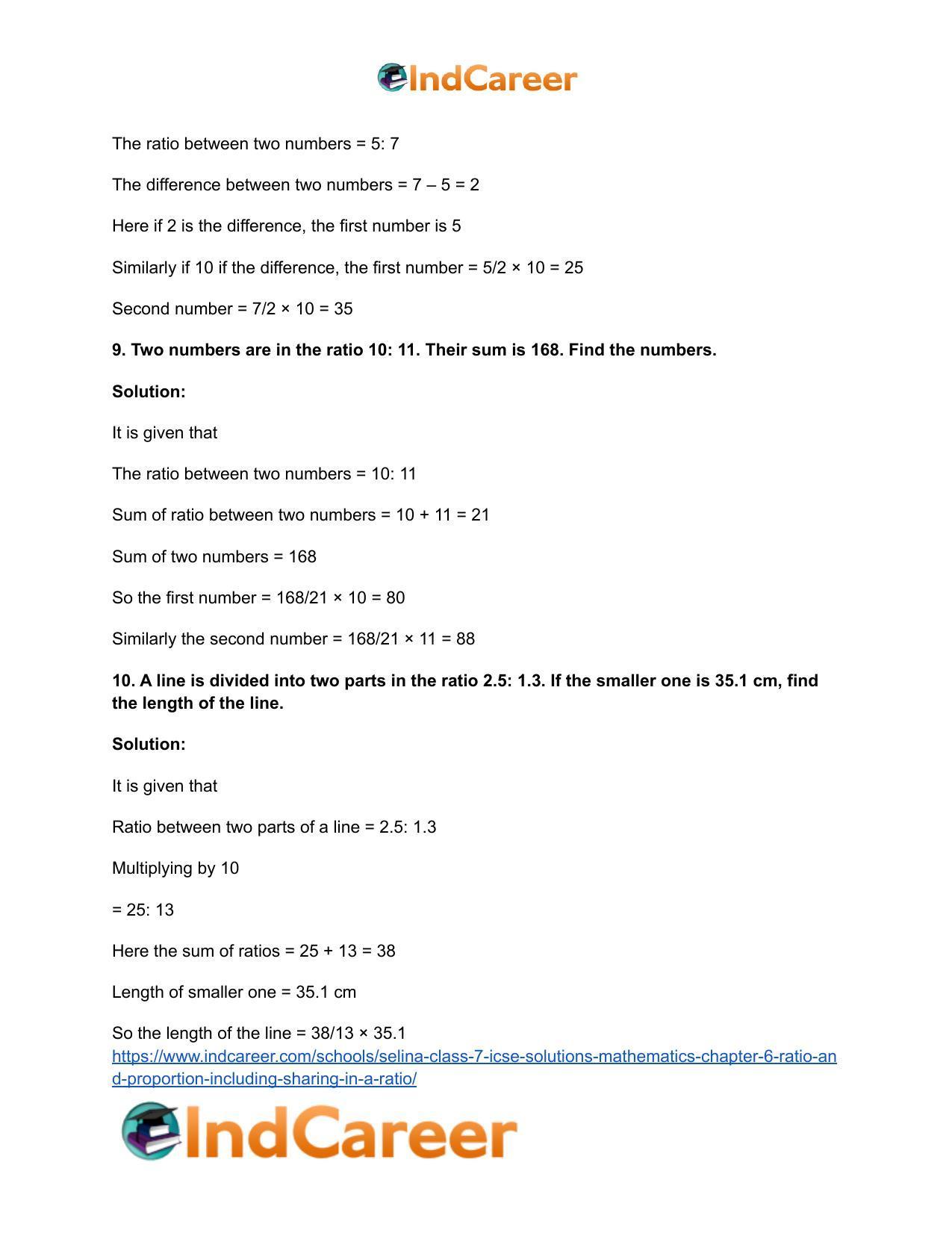 Selina Class 7 ICSE Solutions Mathematics : Chapter 6- Ratio and Proportion (Including Sharing in a Ratio) - Page 11