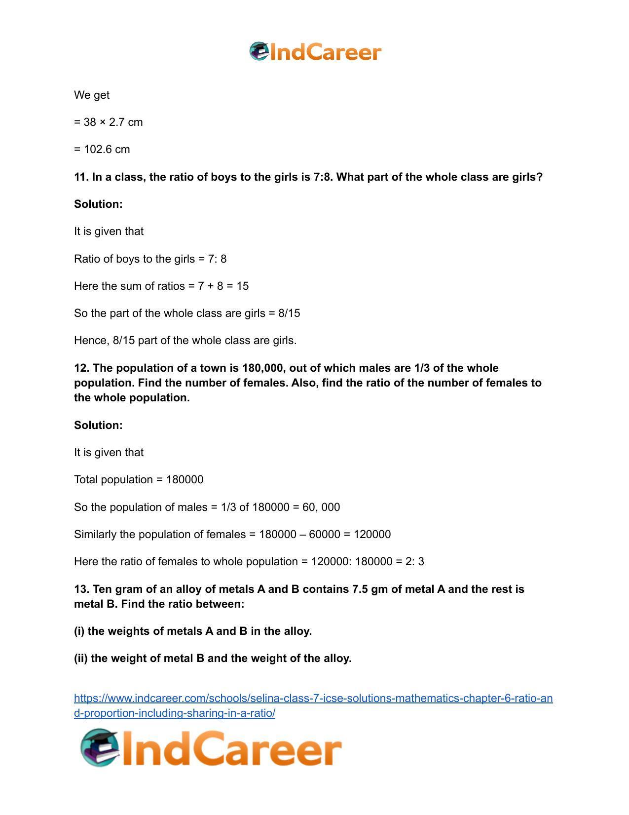Selina Class 7 ICSE Solutions Mathematics : Chapter 6- Ratio and Proportion (Including Sharing in a Ratio) - Page 12