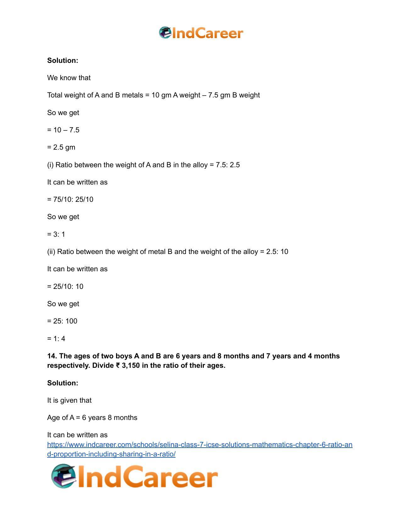 Selina Class 7 ICSE Solutions Mathematics : Chapter 6- Ratio and Proportion (Including Sharing in a Ratio) - Page 13