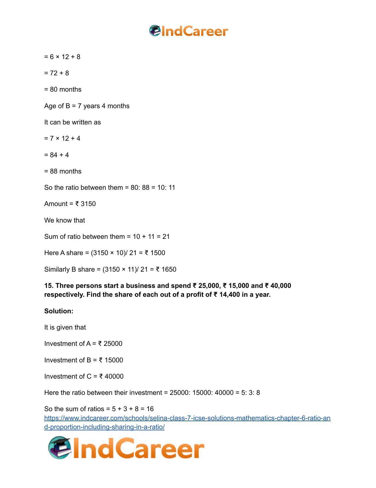 Selina Class 7 ICSE Solutions Mathematics : Chapter 6- Ratio and Proportion (Including Sharing in a Ratio) - Page 14