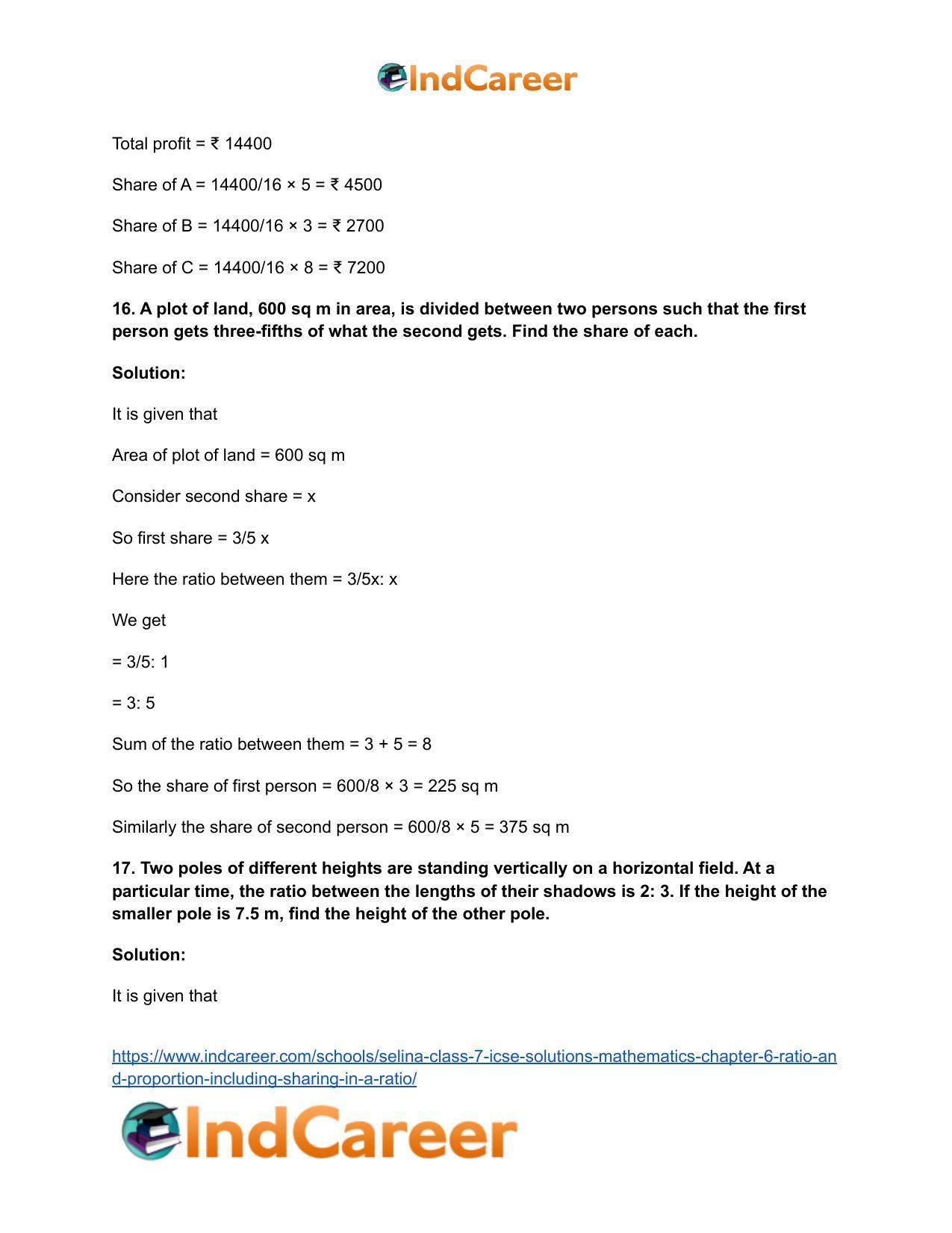 Selina Class 7 ICSE Solutions Mathematics : Chapter 6- Ratio and Proportion (Including Sharing in a Ratio) - Page 15
