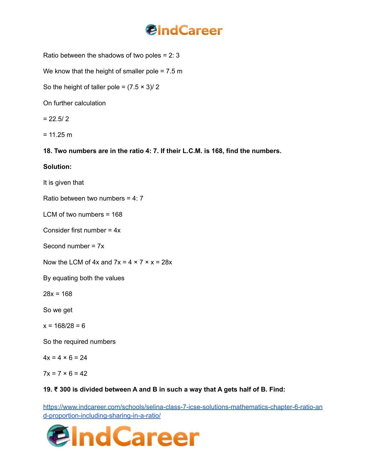 Selina Class 7 ICSE Solutions Mathematics : Chapter 6- Ratio and Proportion (Including Sharing in a Ratio) - Page 16