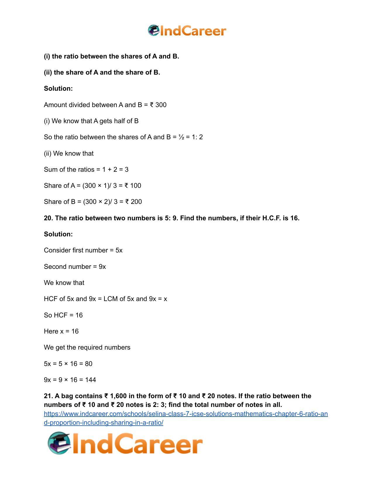 Selina Class 7 ICSE Solutions Mathematics : Chapter 6- Ratio and Proportion (Including Sharing in a Ratio) - Page 17