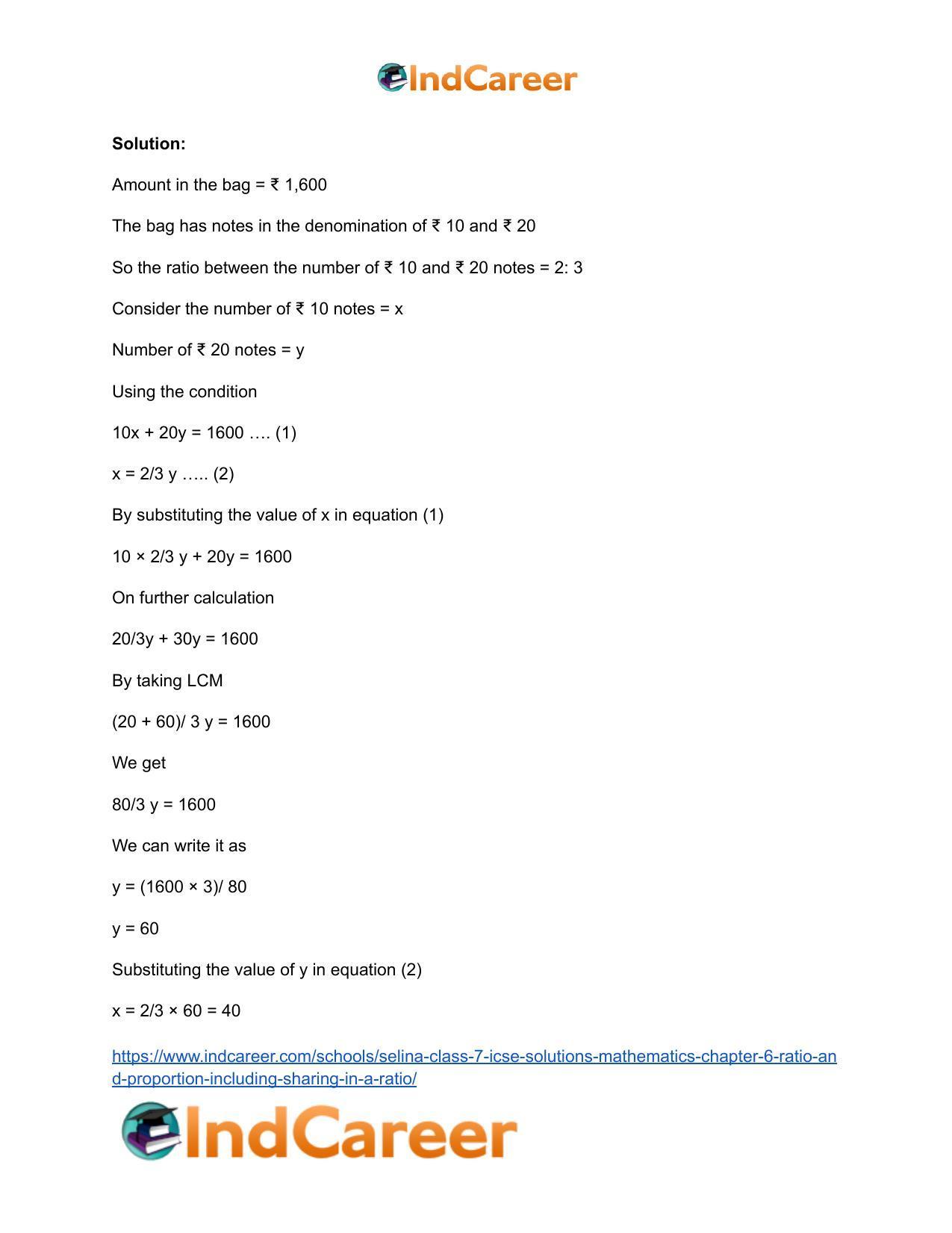 Selina Class 7 ICSE Solutions Mathematics : Chapter 6- Ratio and Proportion (Including Sharing in a Ratio) - Page 18