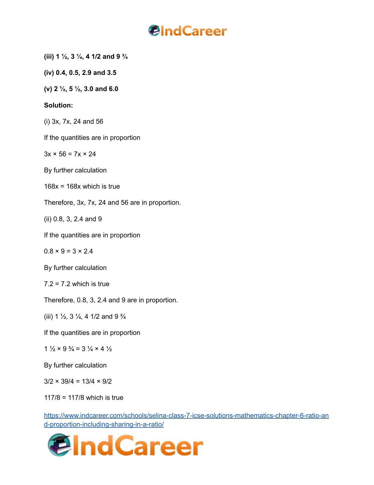 Selina Class 7 ICSE Solutions Mathematics : Chapter 6- Ratio and Proportion (Including Sharing in a Ratio) - Page 20