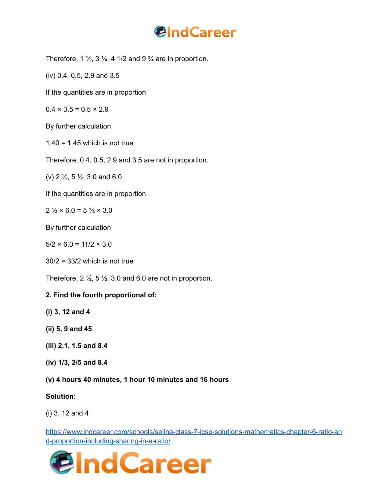 Selina Class 7 ICSE Solutions Mathematics : Chapter 6- Ratio and Proportion (Including Sharing in a Ratio) - Page 21