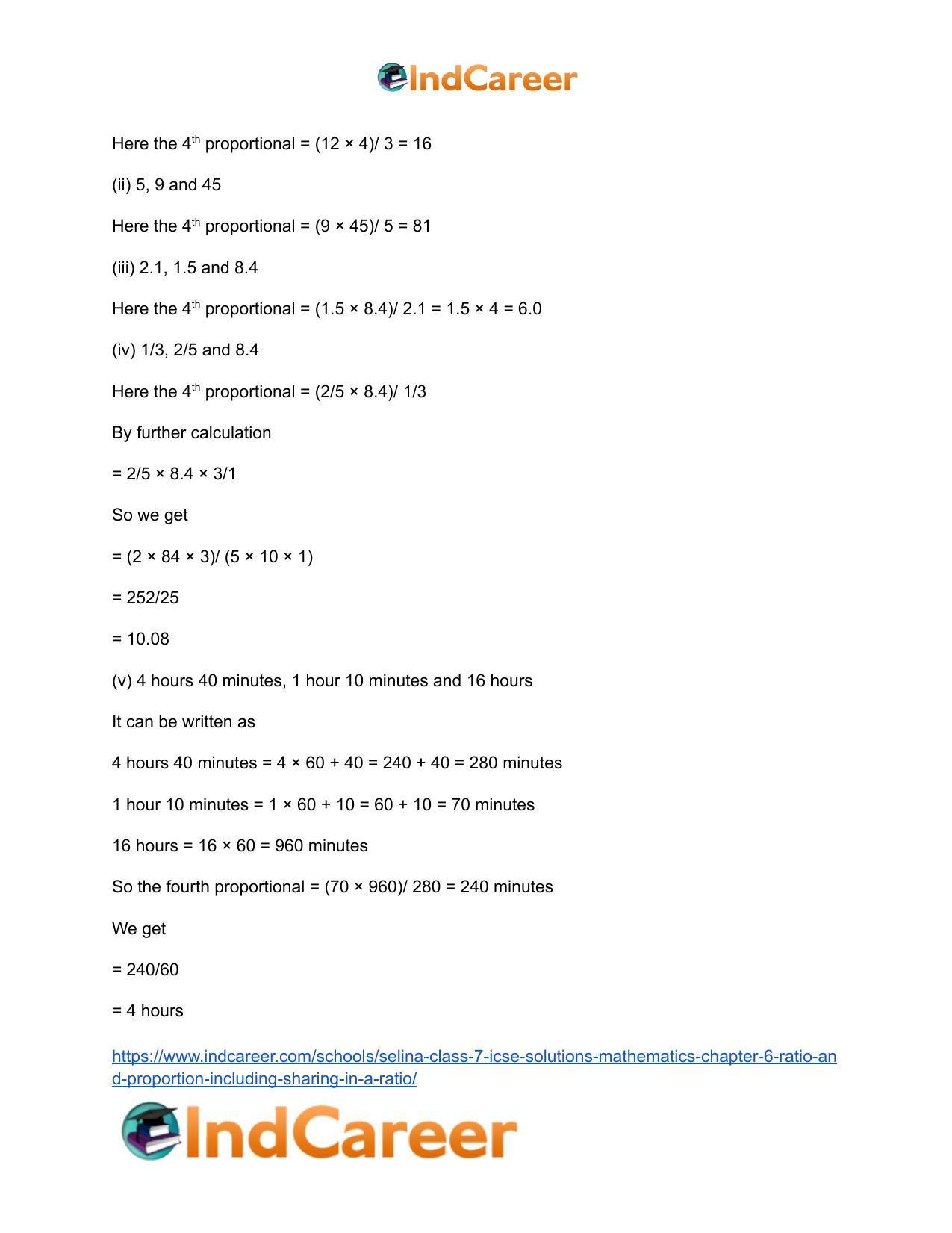 Selina Class 7 ICSE Solutions Mathematics : Chapter 6- Ratio and Proportion (Including Sharing in a Ratio) - Page 22