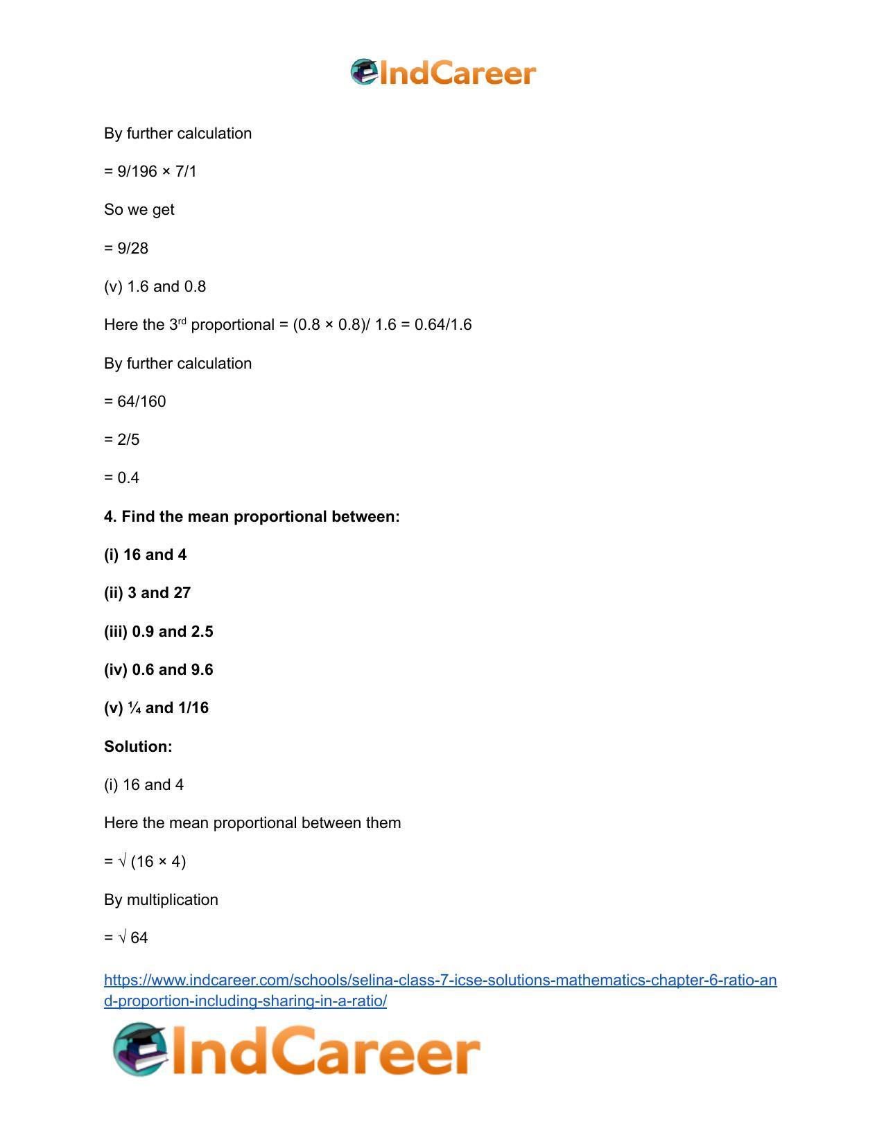 Selina Class 7 ICSE Solutions Mathematics : Chapter 6- Ratio and Proportion (Including Sharing in a Ratio) - Page 24