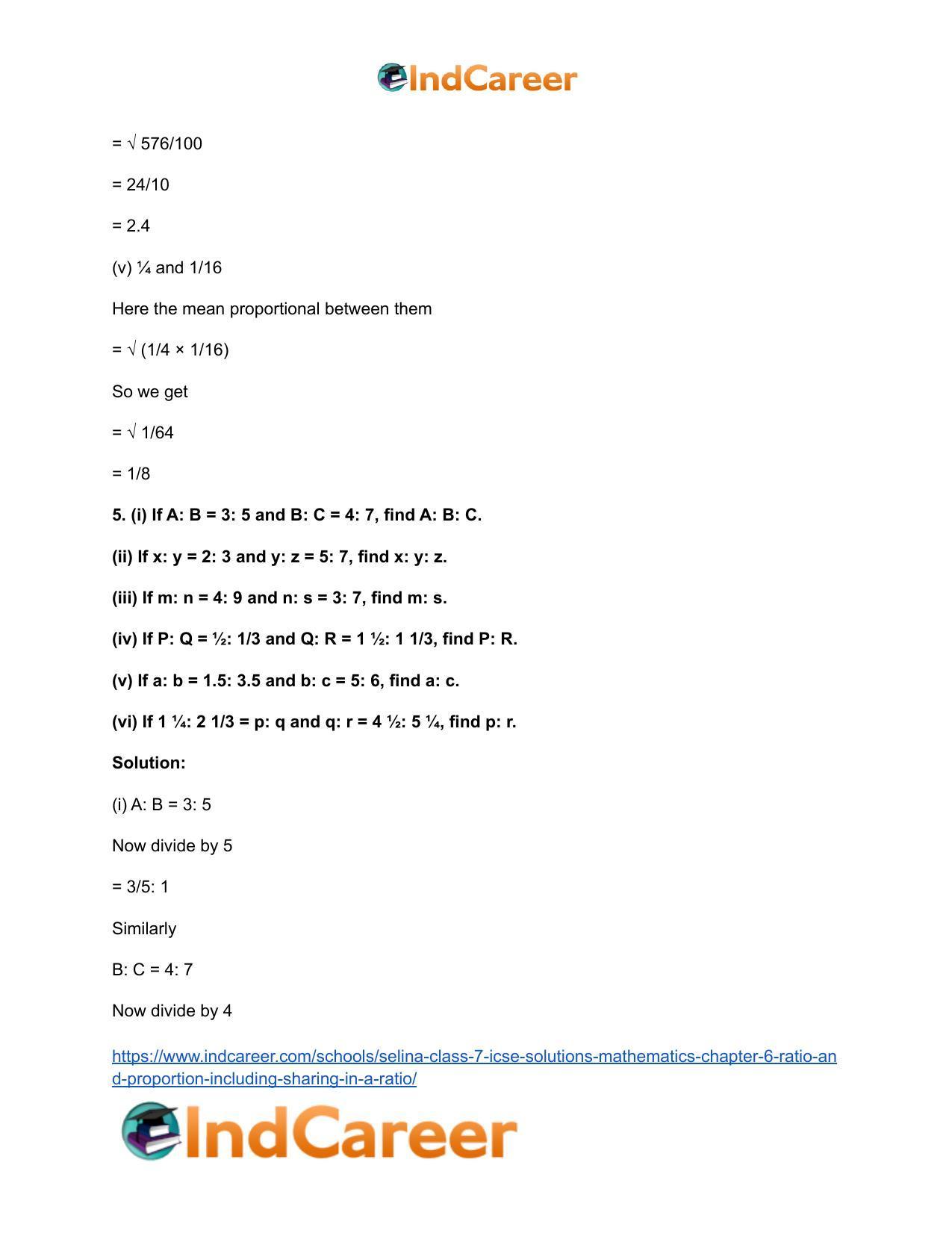 Selina Class 7 ICSE Solutions Mathematics : Chapter 6- Ratio and Proportion (Including Sharing in a Ratio) - Page 26