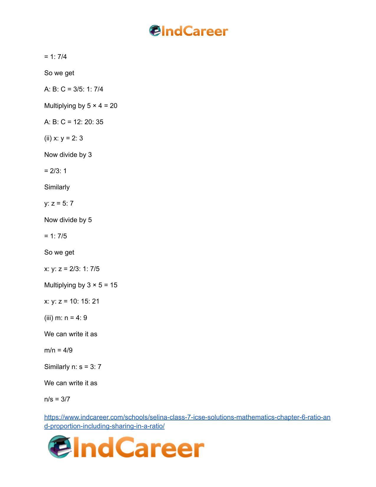 Selina Class 7 ICSE Solutions Mathematics : Chapter 6- Ratio and Proportion (Including Sharing in a Ratio) - Page 27