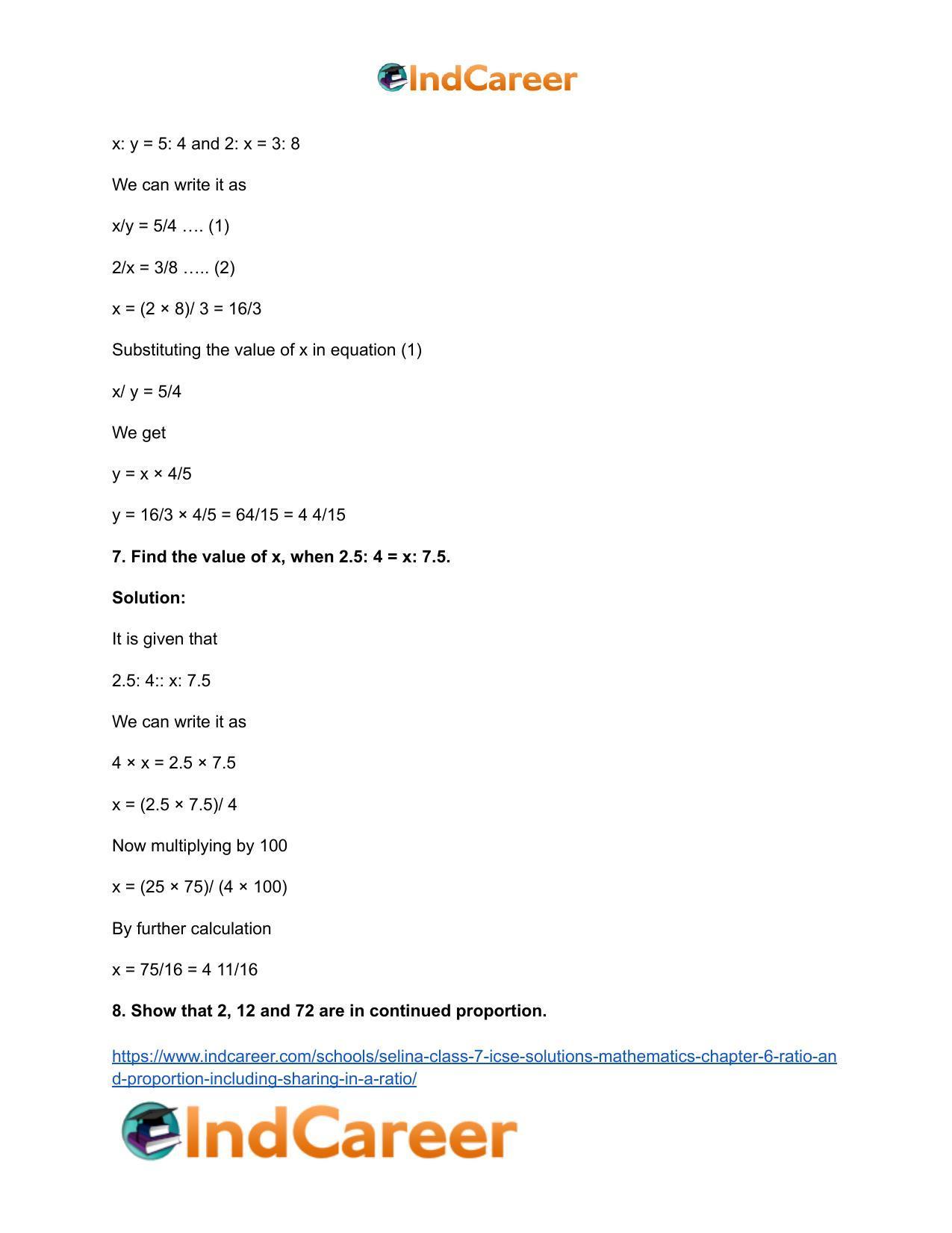 Selina Class 7 ICSE Solutions Mathematics : Chapter 6- Ratio and Proportion (Including Sharing in a Ratio) - Page 30