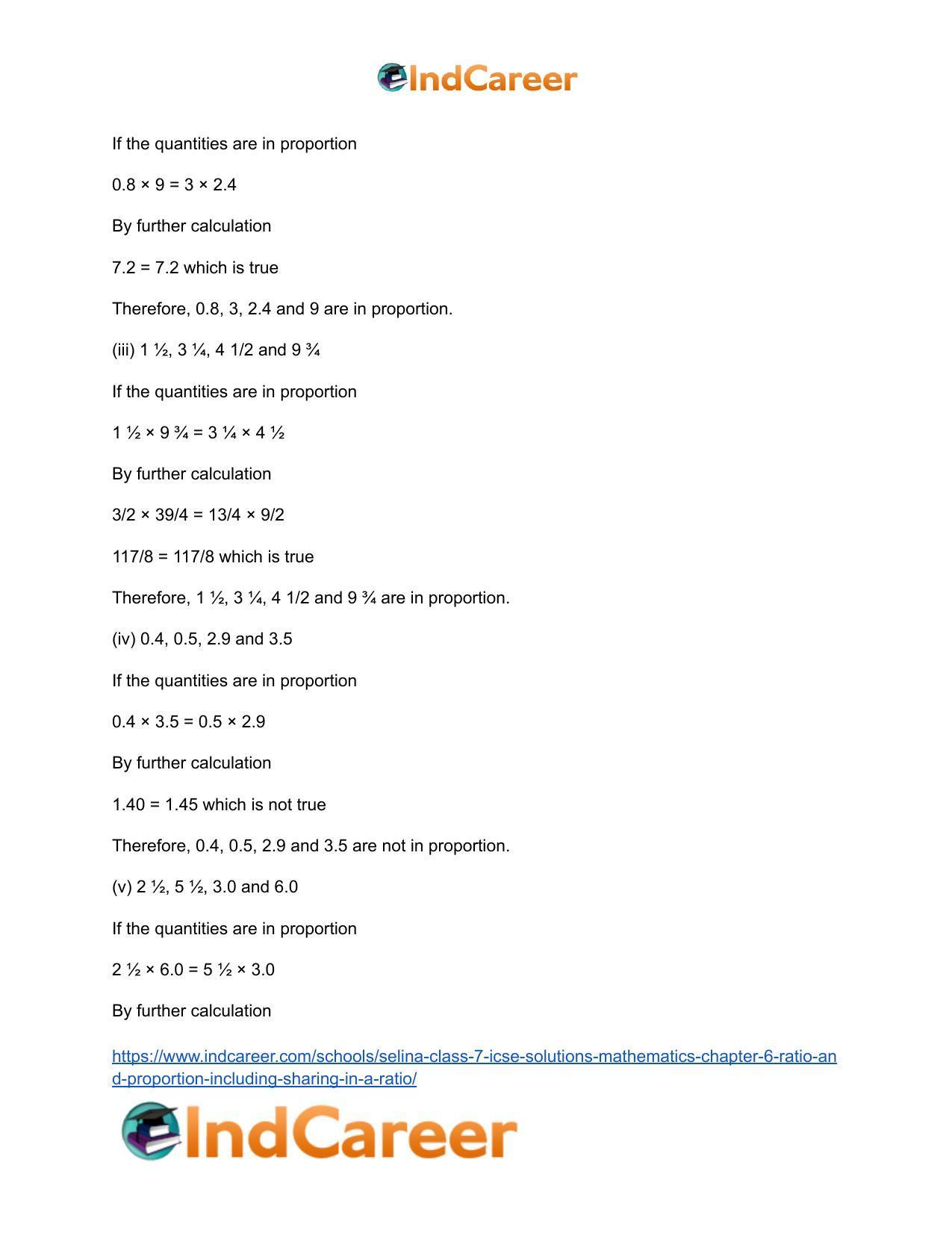 Selina Class 7 ICSE Solutions Mathematics : Chapter 6- Ratio and Proportion (Including Sharing in a Ratio) - Page 32