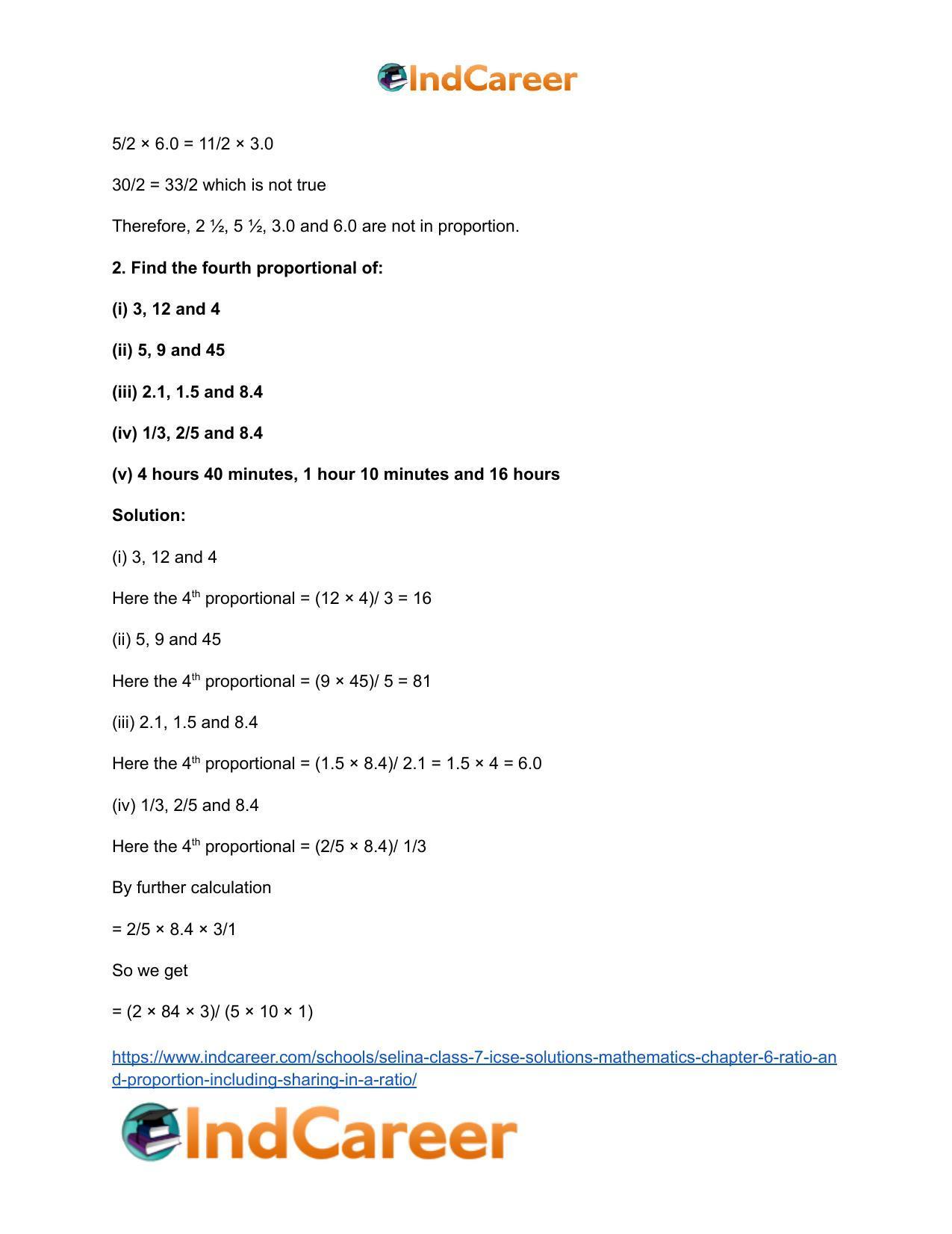 Selina Class 7 ICSE Solutions Mathematics : Chapter 6- Ratio and Proportion (Including Sharing in a Ratio) - Page 33