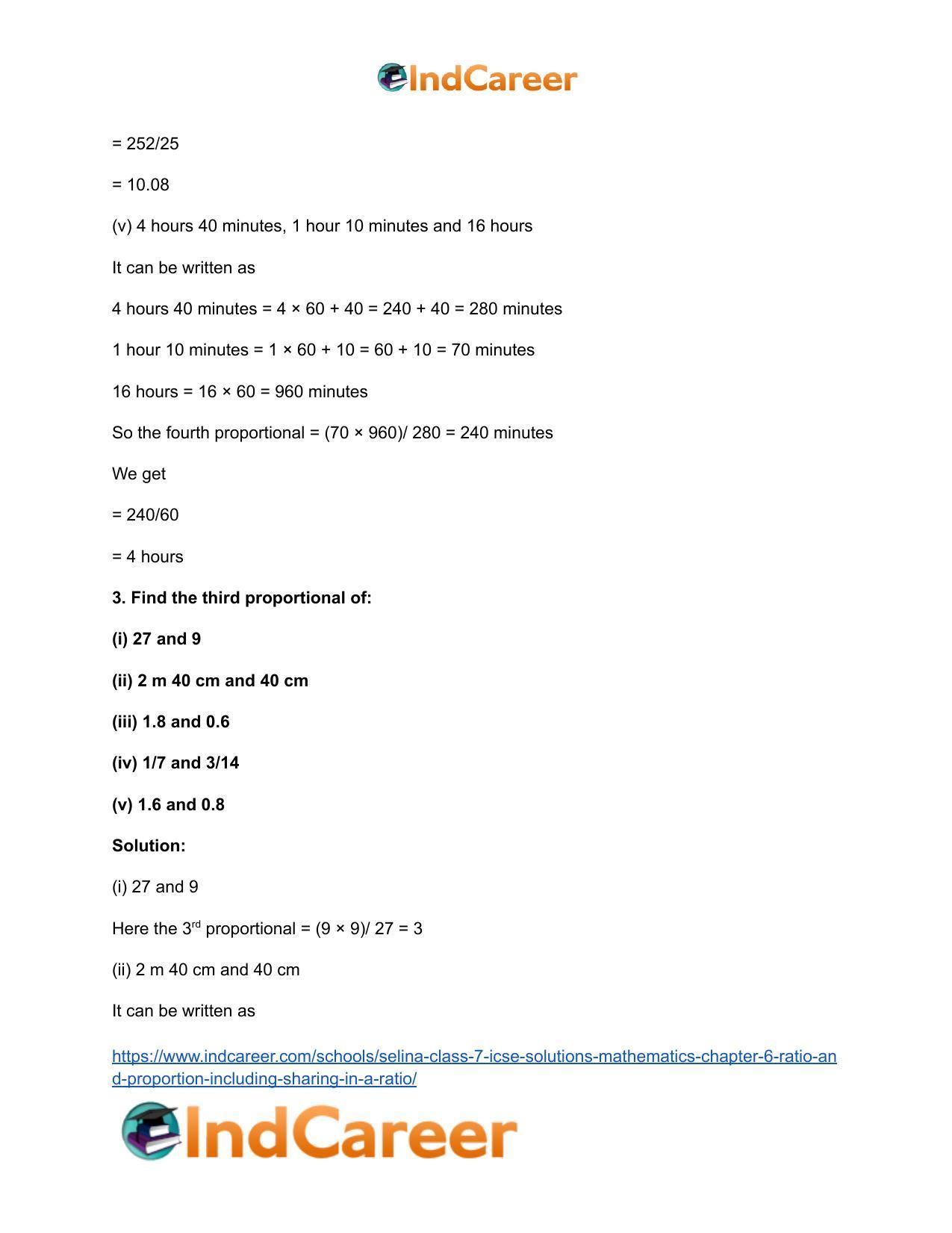 Selina Class 7 ICSE Solutions Mathematics : Chapter 6- Ratio and Proportion (Including Sharing in a Ratio) - Page 34