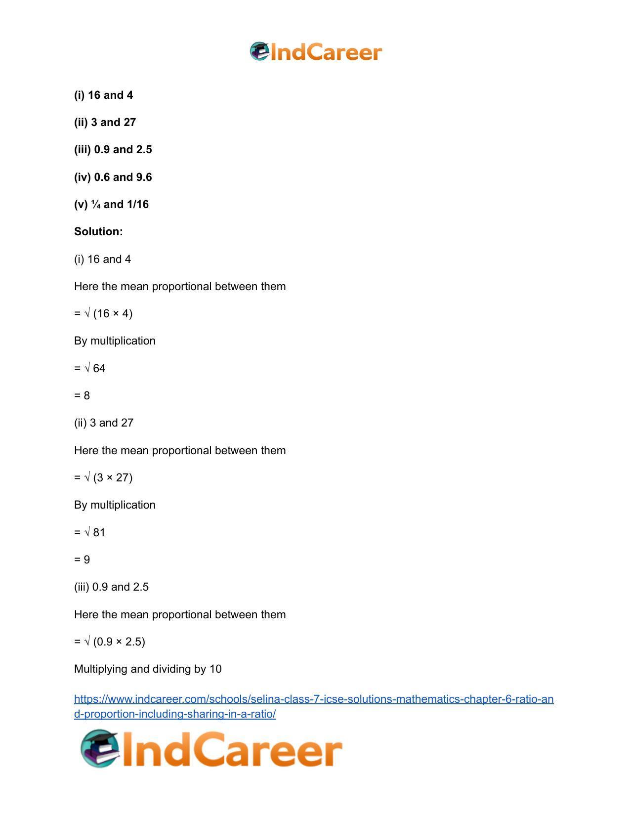 Selina Class 7 ICSE Solutions Mathematics : Chapter 6- Ratio and Proportion (Including Sharing in a Ratio) - Page 36
