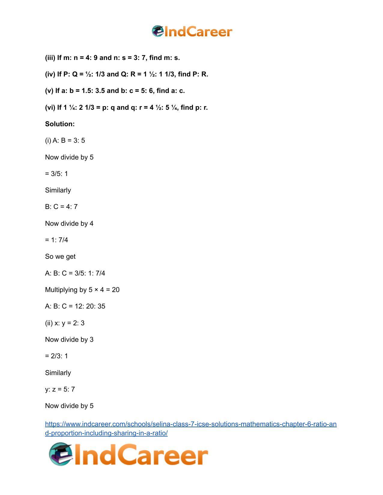 Selina Class 7 ICSE Solutions Mathematics : Chapter 6- Ratio and Proportion (Including Sharing in a Ratio) - Page 38